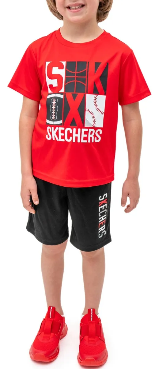 Foto 4 pulgar | Skechers Conjunto Deportivo Para Niño, 4 Piezas Con Camisetas Y Shorts Súper Cómodos Para Actividades Y Juego