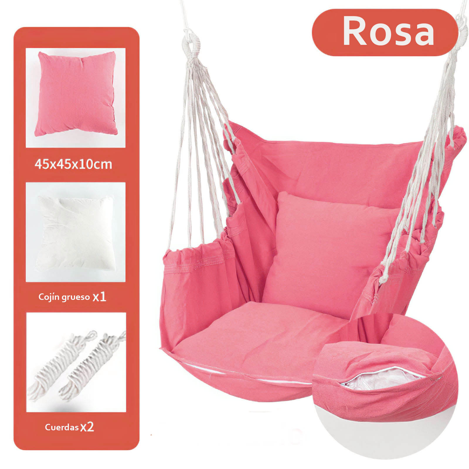 Foto 3 pulgar | Hamaca Silla Colgante para Exteriores e Interiores de Algodón con Cojín color Rosa