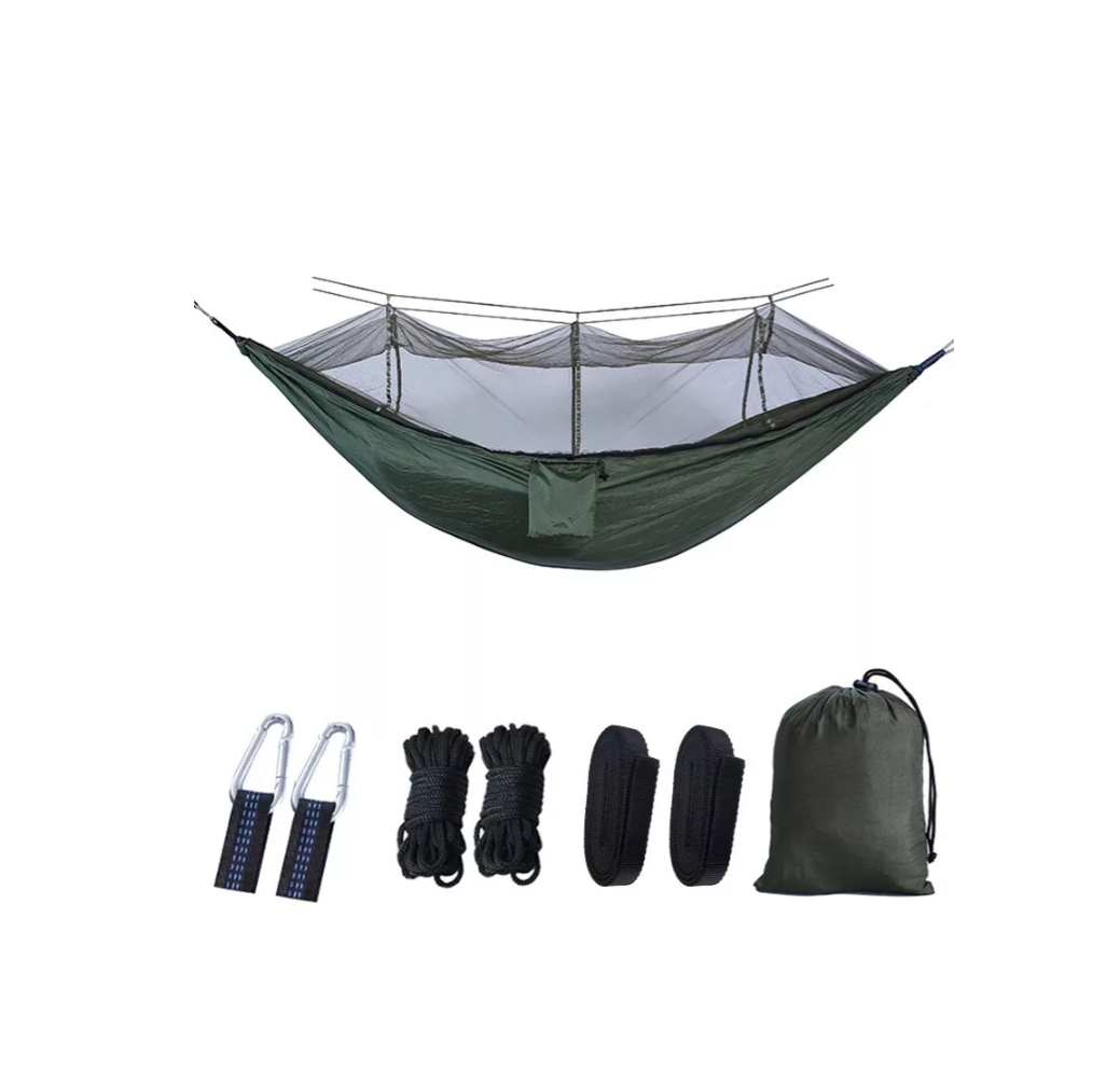 Hamaca Portátil para Camping con Accesorios Verde Oscuro