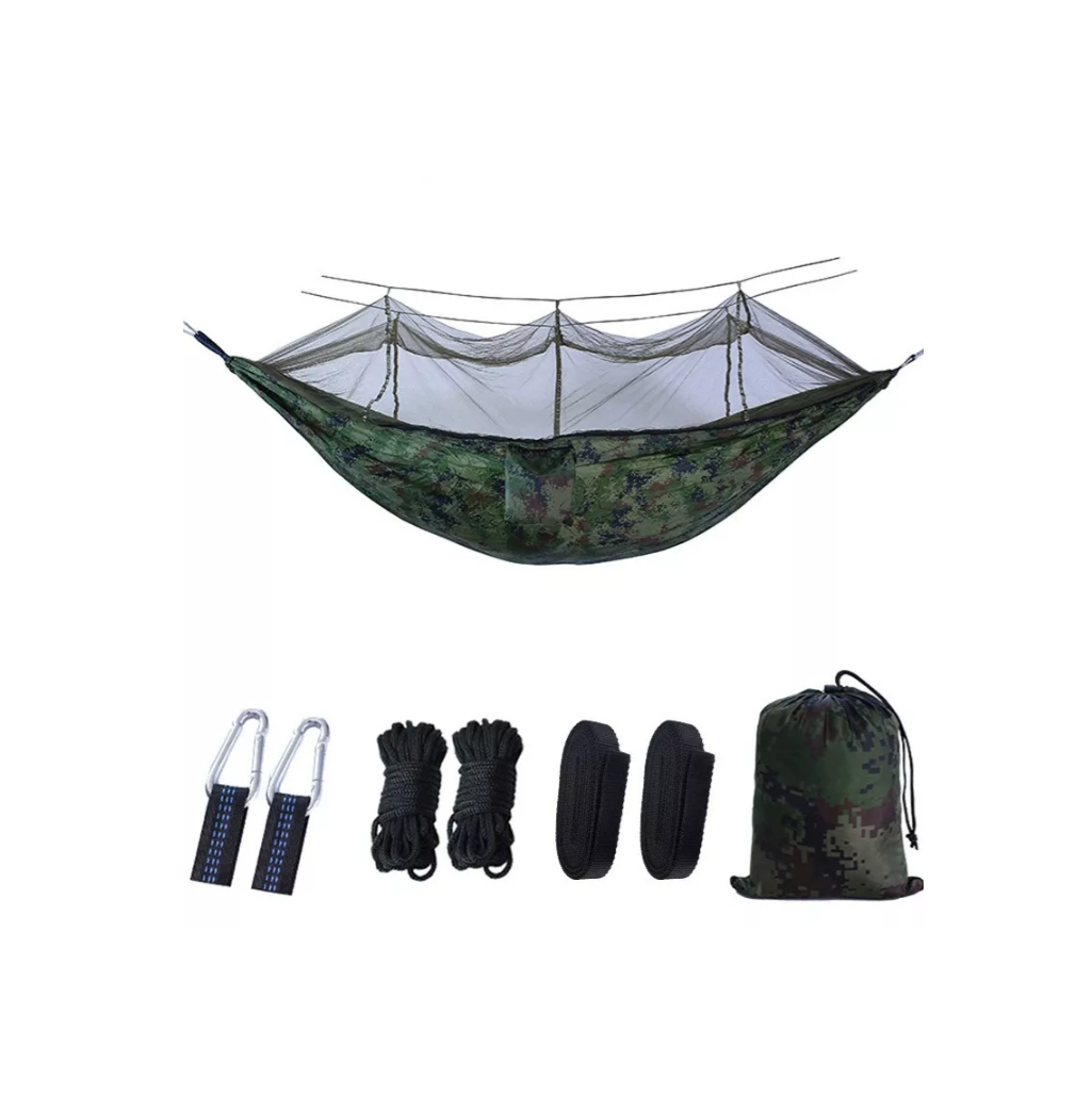 Foto 2 pulgar | Hamaca Portátil para Camping con Accesorios Verde Camuflaje