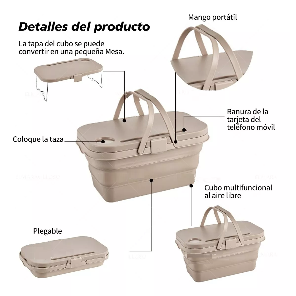 Foto 4 pulgar | Cesta De Picnic Multifuncional Plegable C/tablero De Mesa Eo Safe Imports Esi-11345 Beige