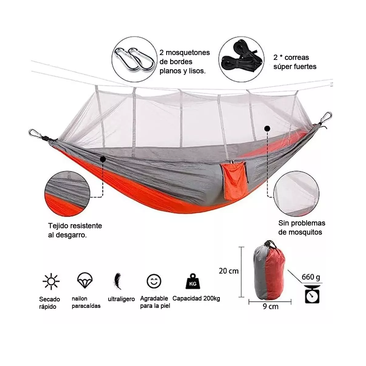 Foto 4 pulgar | Hamaca De Camping Portátil Con Mosquitera + Kit De Instalación Eo Safe Imports Esi-12682 Multicolor