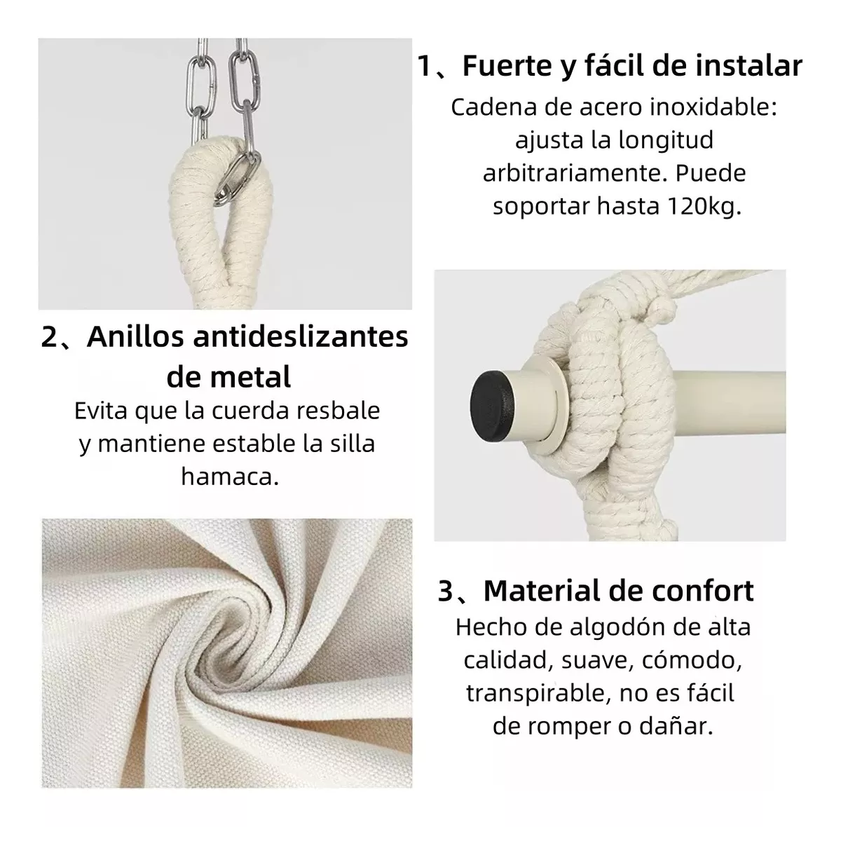 Foto 3 pulgar | Silla Hamaca Colgante + Kit Instalación Eo Safe Imports Esi-15871-1 Blanco