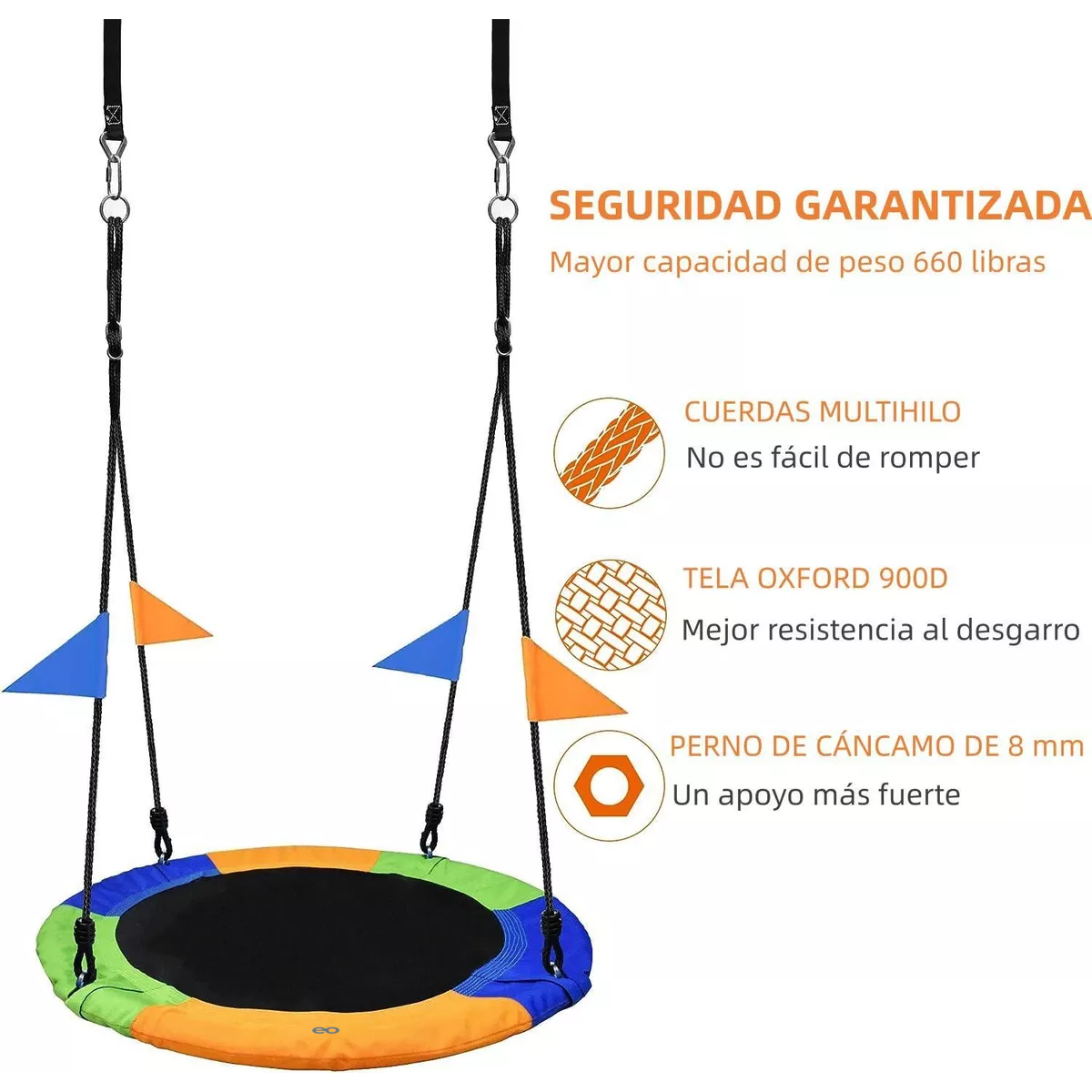 Foto 3 | Asiento Columpio Redondo Para Niños Árbol Exteriores Eo Safe Imports Esi-17797-1 Multicolor