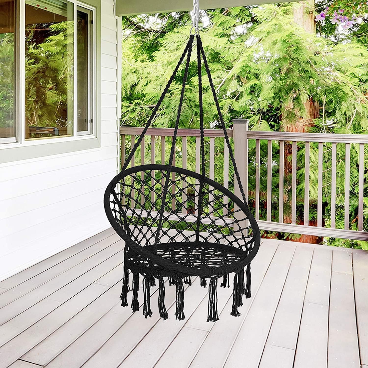 Foto 2 | Silla Colgante Macrame Aleissi Negra para Interior o Exterior