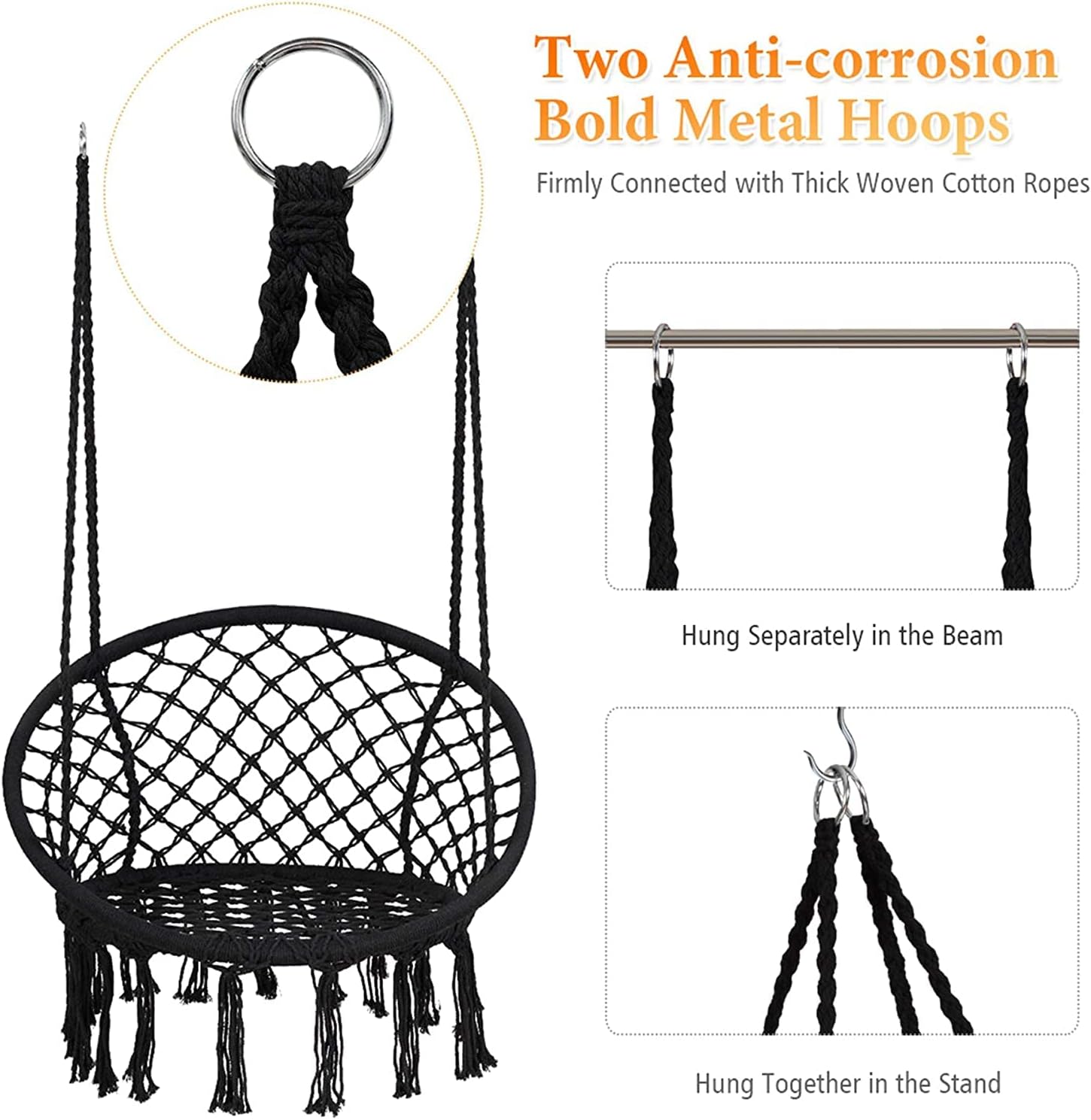 Foto 4 | Silla Colgante Macrame Aleissi Negra para Interior o Exterior