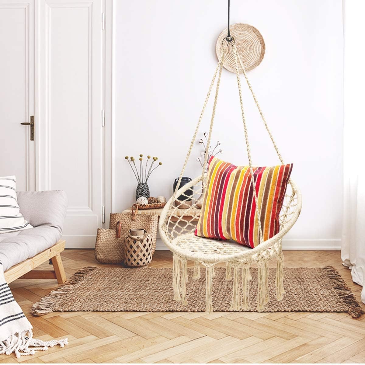 Foto 2 pulgar | Silla Colgante Macrame Aleissi Blanca para Interior o Exterior