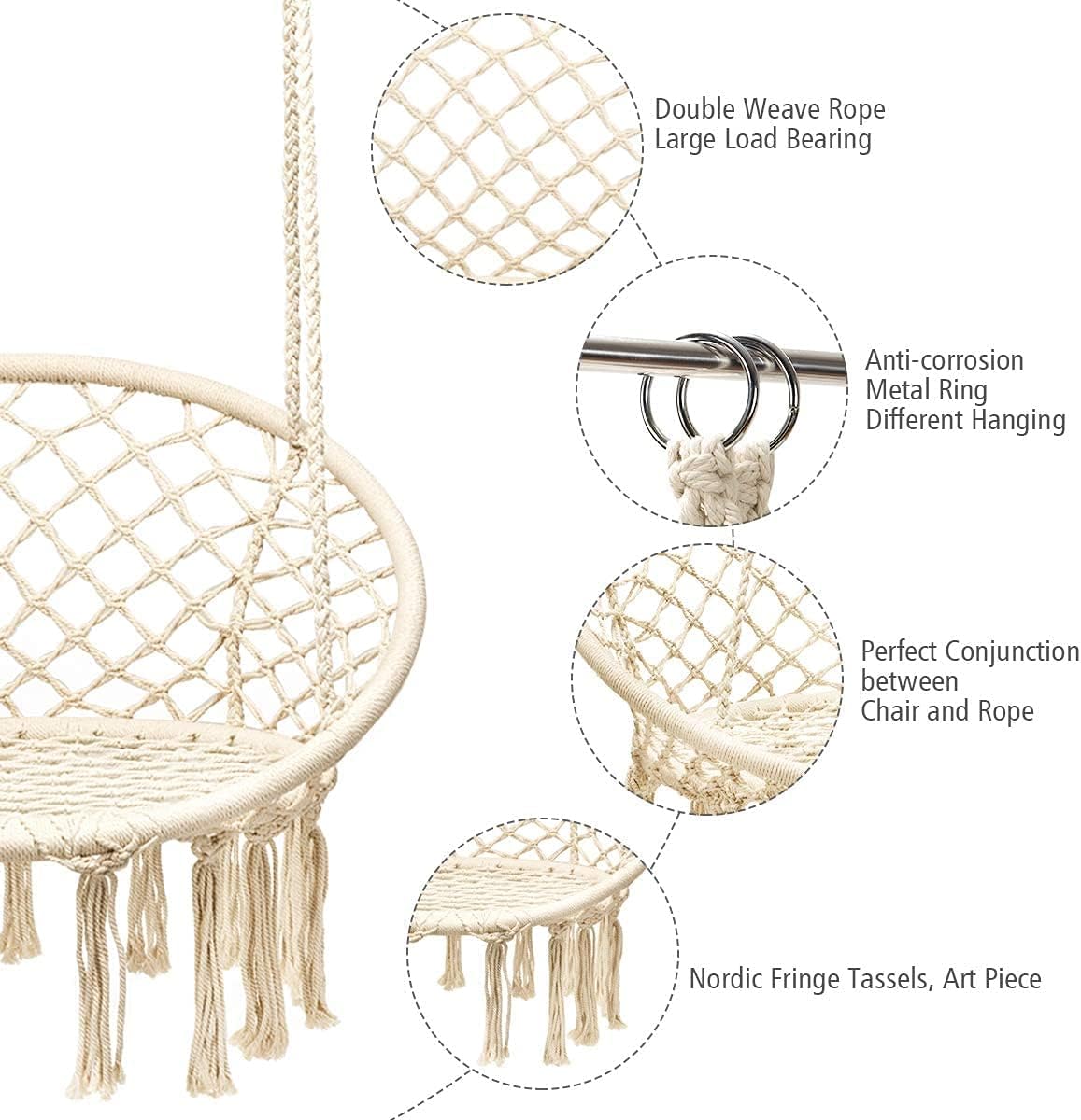 Foto 4 | Silla Colgante Macrame Aleissi Blanca para Interior o Exterior
