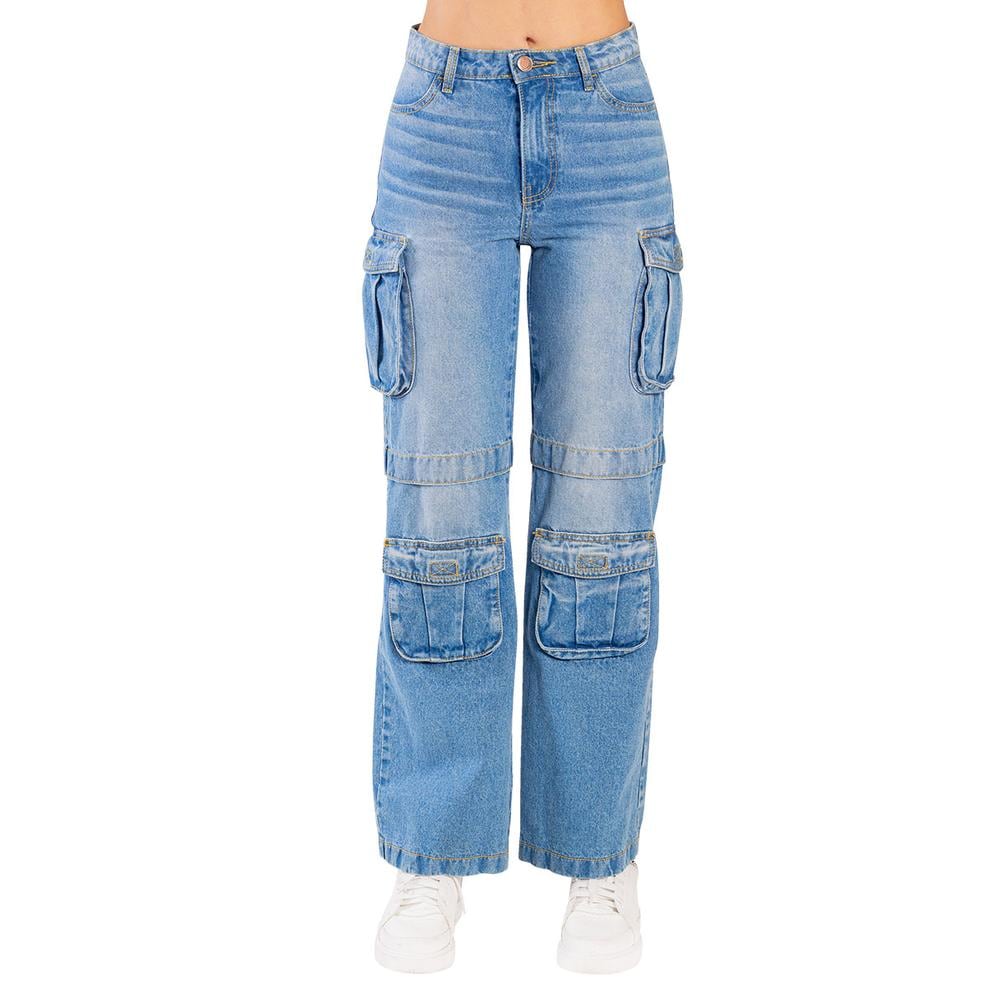 Pantalon Cargo De Mezclilla Para Mujer Tiro Medio 9542b Jeanswest Azul $799