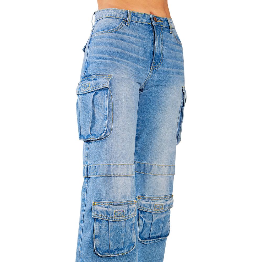 Foto 4 pulgar | Pantalon Cargo De Mezclilla Para Mujer Tiro Medio 9542b Jeanswest Azul