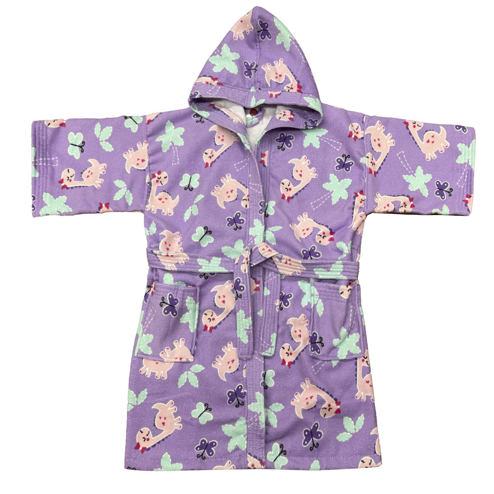 Foto 2 pulgar | Bata De Baño Infantil Con Gorro Lila Jirafas 4-6