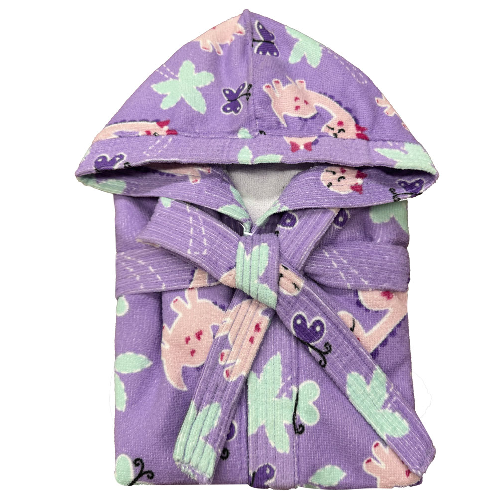 Foto 5 pulgar | Bata De Baño Infantil Con Gorro Lila Jirafas 4-6