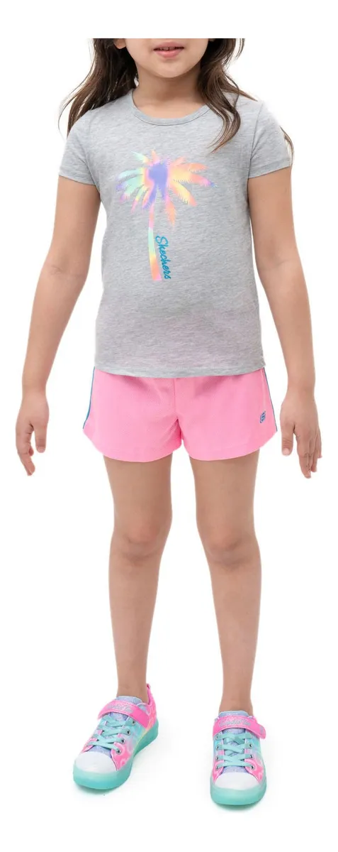 Foto 4 | Skechers Conjunto Para Niña, 4 Piezas De Camisetas Y Shorts, Cómodos, Perfectos Para Jugar Y Pasear