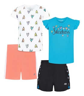 Foto 1 | Skechers Conjunto Para Niña, 4 Piezas De Camisetas Y Shorts, Cómodos, Perfectos Para Jugar Y Pasear