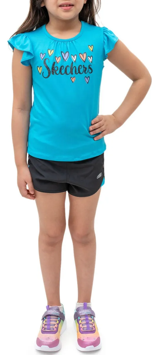 Foto 4 pulgar | Skechers Conjunto Para Niña, 4 Piezas De Camisetas Y Shorts, Cómodos, Perfectos Para Jugar Y Pasear