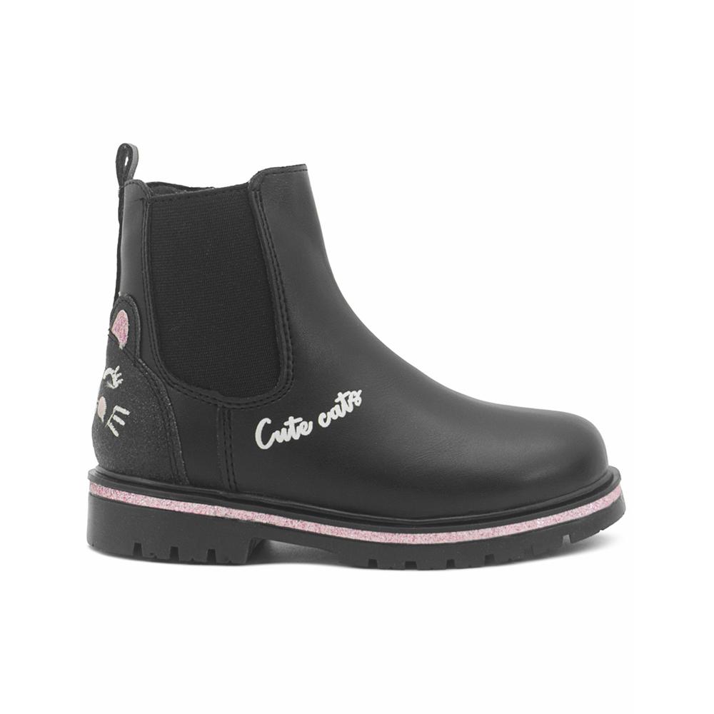 Foto 2 pulgar | Botín Bambino Para Niña Elástica Casual Chunky Gatito Negro Negro
