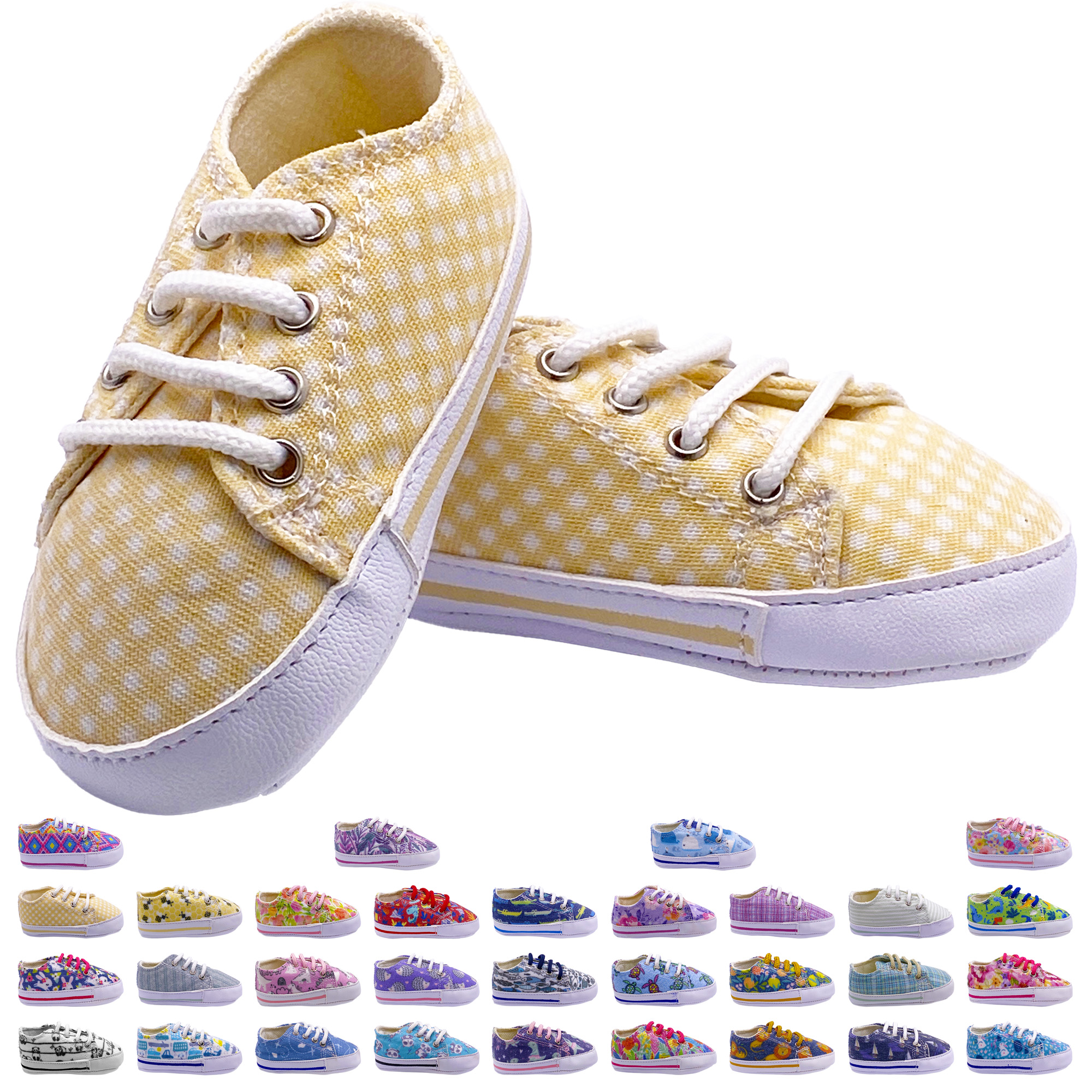 Tenis para Bebés Luulu BB-027A-Neutro Amarillo de Tela Suave con Suela Flexible