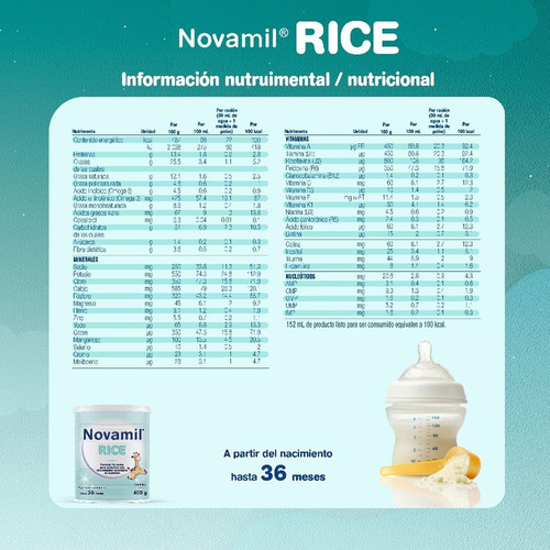 Foto 4 | Leche en Polvo para Bebé de 0 a 36 Meses Novamil Rice 400 G Sabor Arroz