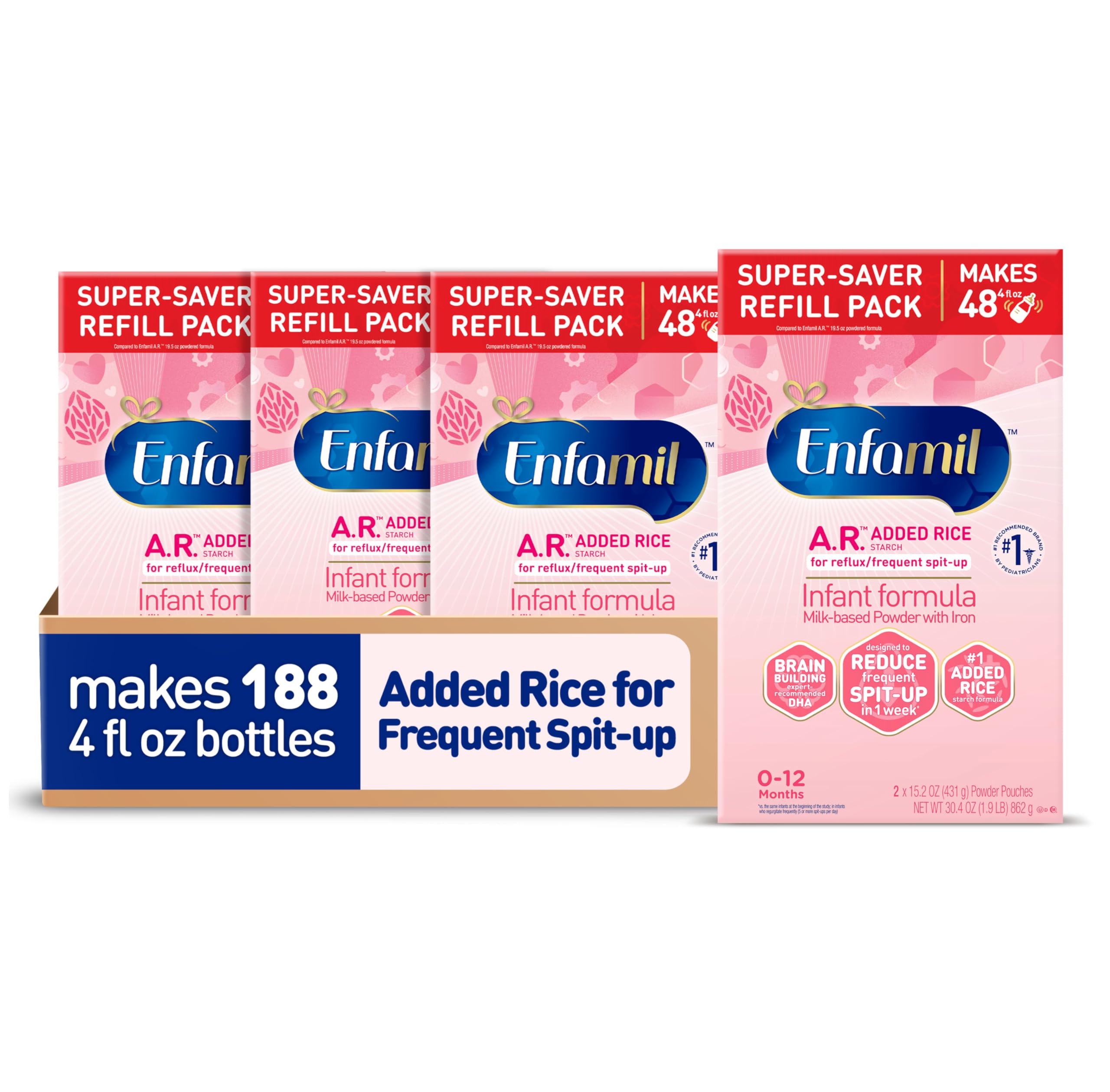 Baby Formula Enfamil A.r. Almidón De Arroz Agregado, 900 G, Paquete De 4 - Venta Internacional.