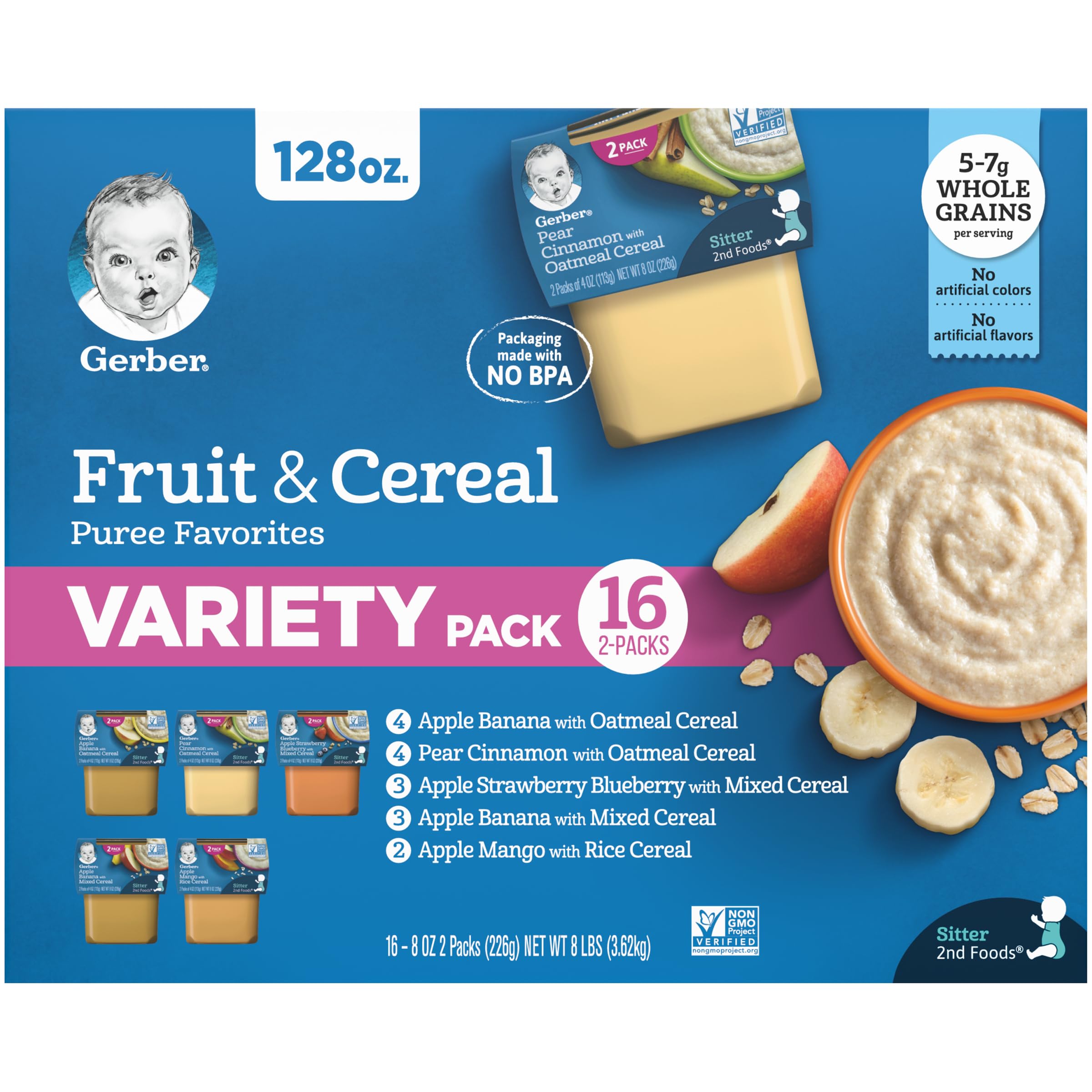 Foto 1 | Puré De Frutas Y Cereales Gerber 2nd Foods Para Bebés, 4 Onzas (paquete De 32) - Venta Internacional.