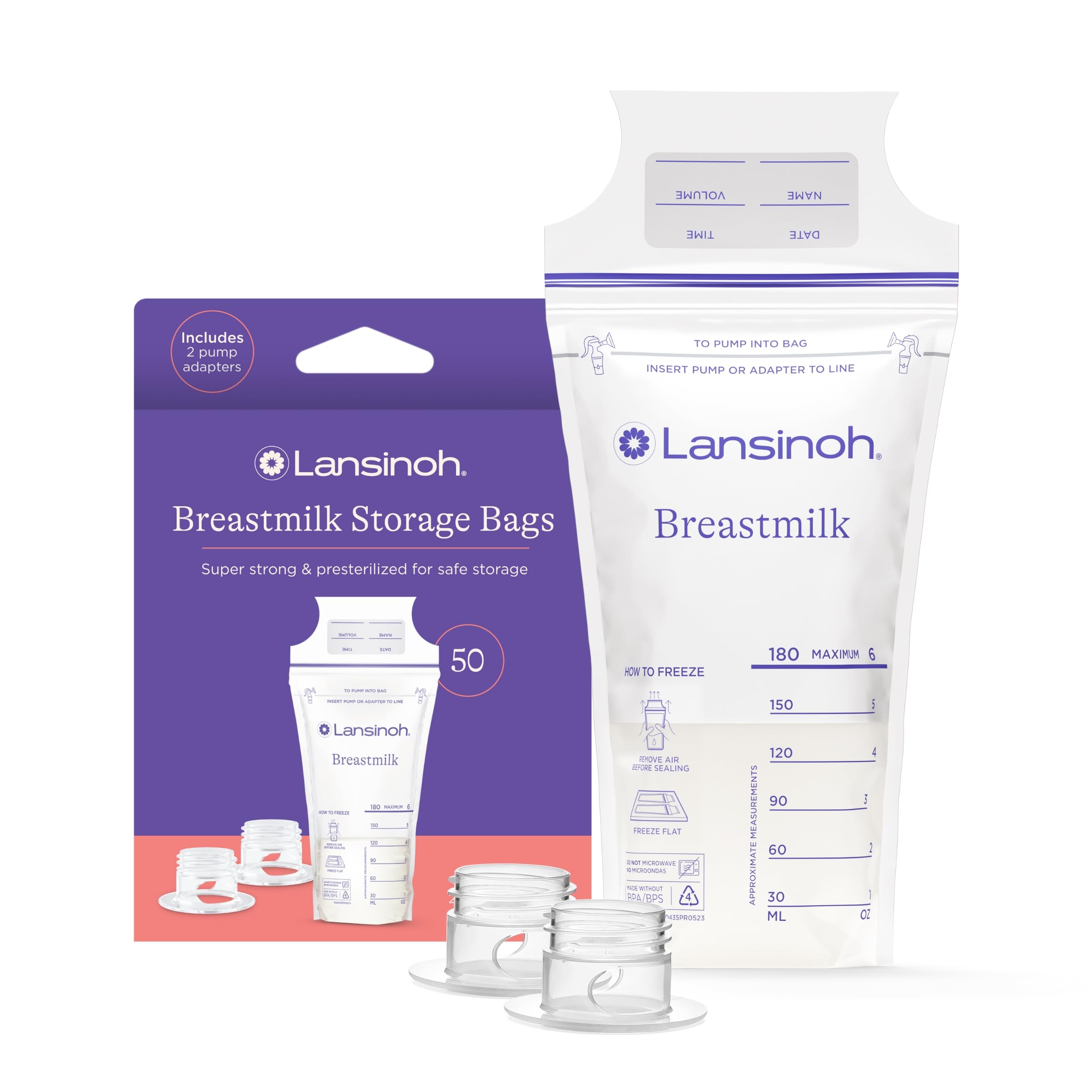Foto 2 pulgar | Bolsas De Almacenamiento De Leche Materna Lansinoh, 50 Unidades, Con 2 Adaptadores Para Sacaleches - Venta Internaciona