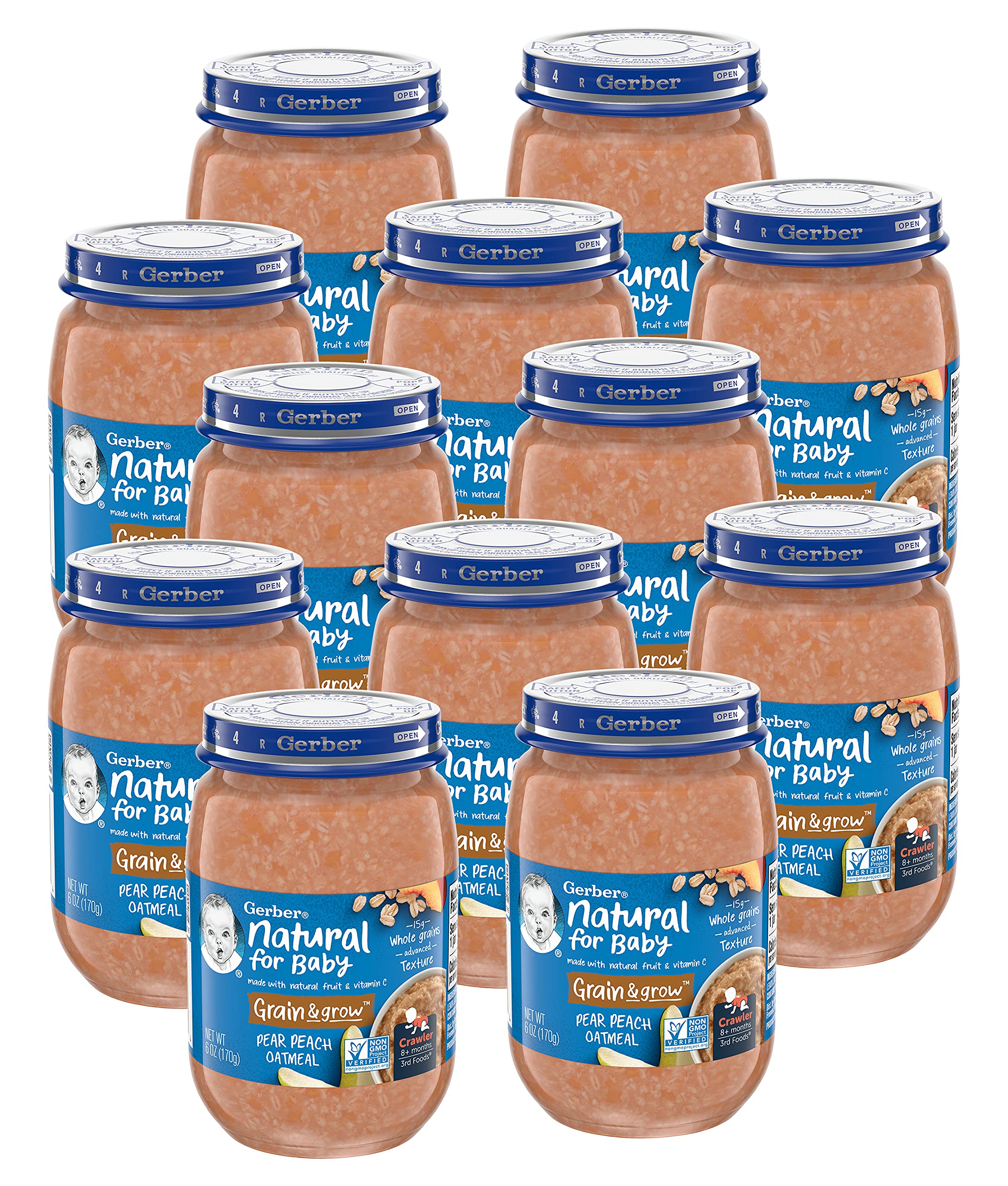 Foto 2 pulgar | Alimento Para Bebés Gerber 3rd Foods, Avena Natural Con Pera, Melocotón, 180 Ml, 12 Unidades - Venta Internacional.