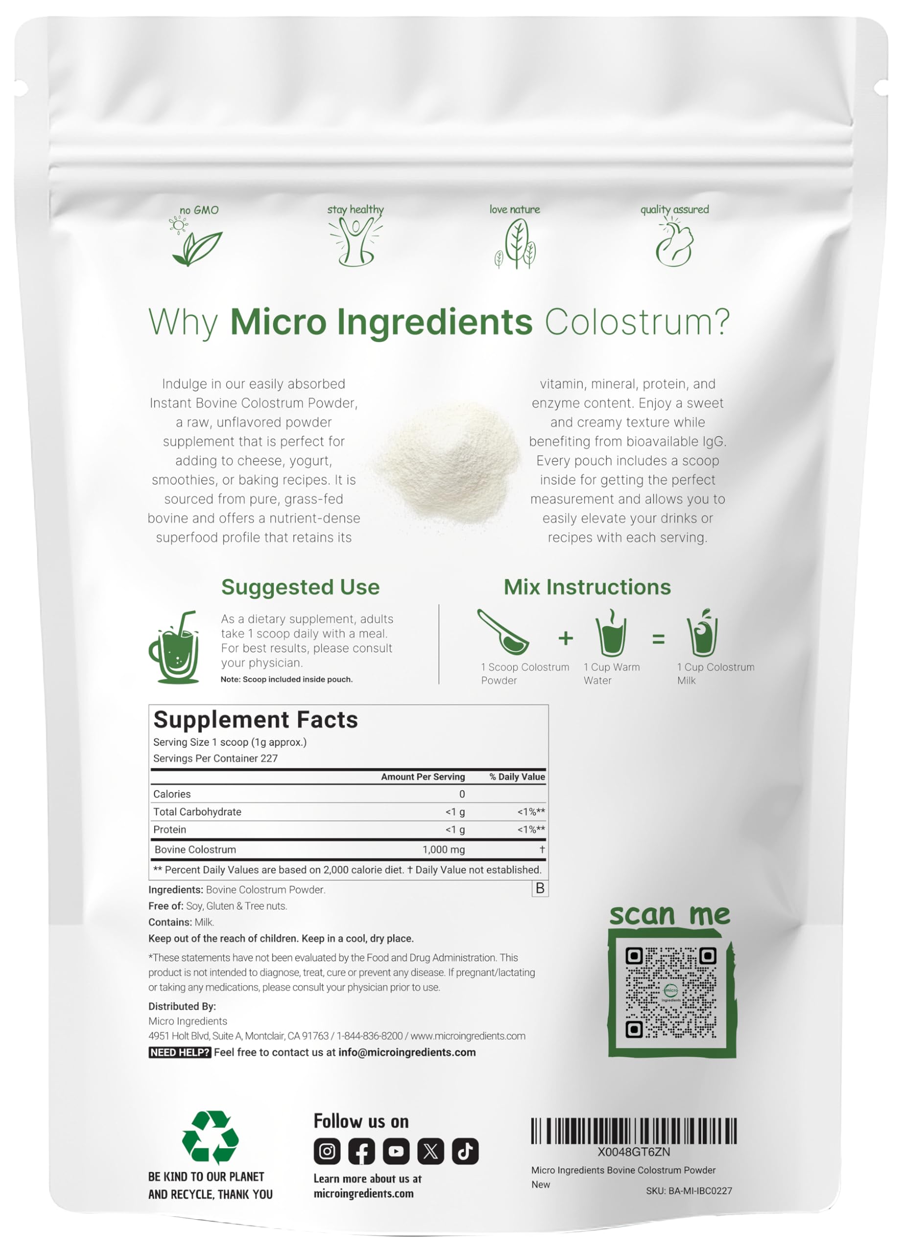 Foto 3 pulgar | Microingredientes De Calostro En Polvo  227 Porciones  227 Ml - Venta Internacional.