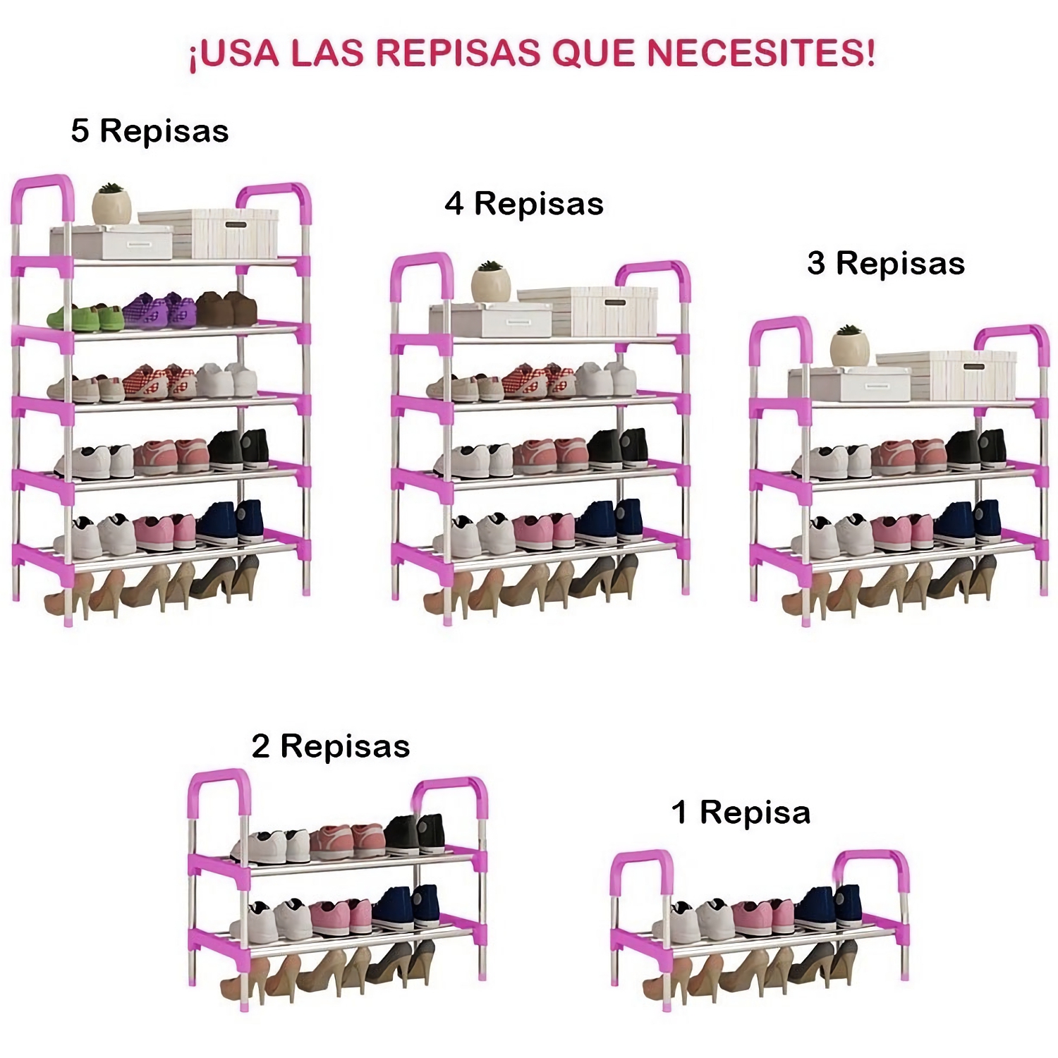 Foto 4 pulgar | Zapatera Práctica de 5 Niveles con Organizador Rack and Pack Rosa