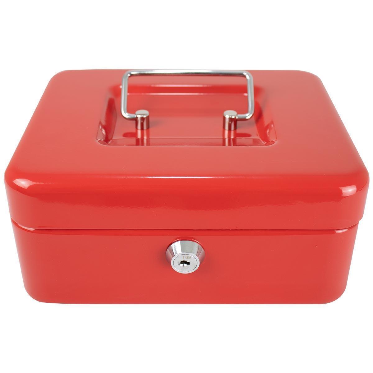 Caja para Dinero Impulso color Rojo con 3 Separadores Metálica de 20 cm Llave Charola