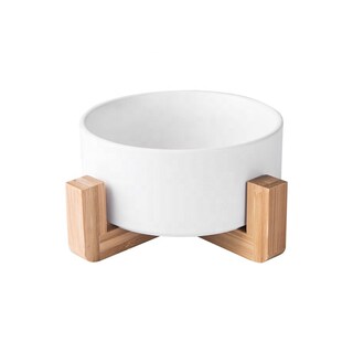 Foto 1 | Macetero con Soporte de Madera Iliosinnova Mediano Blanco de Cerámica y Soporte de Bambú