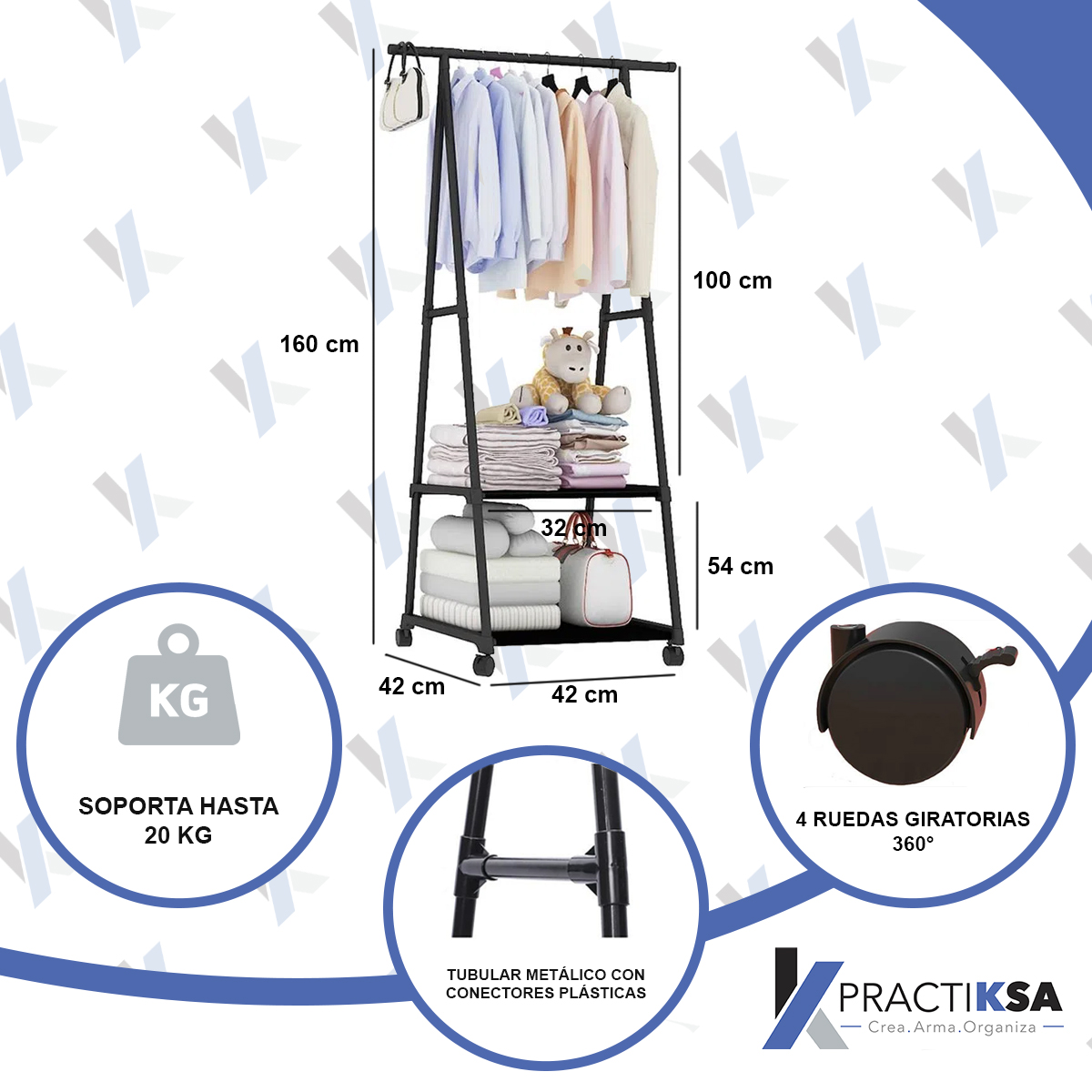 Foto 4 pulgar | Perchero Organizador con Estante Practiksa color Negro para Ropa