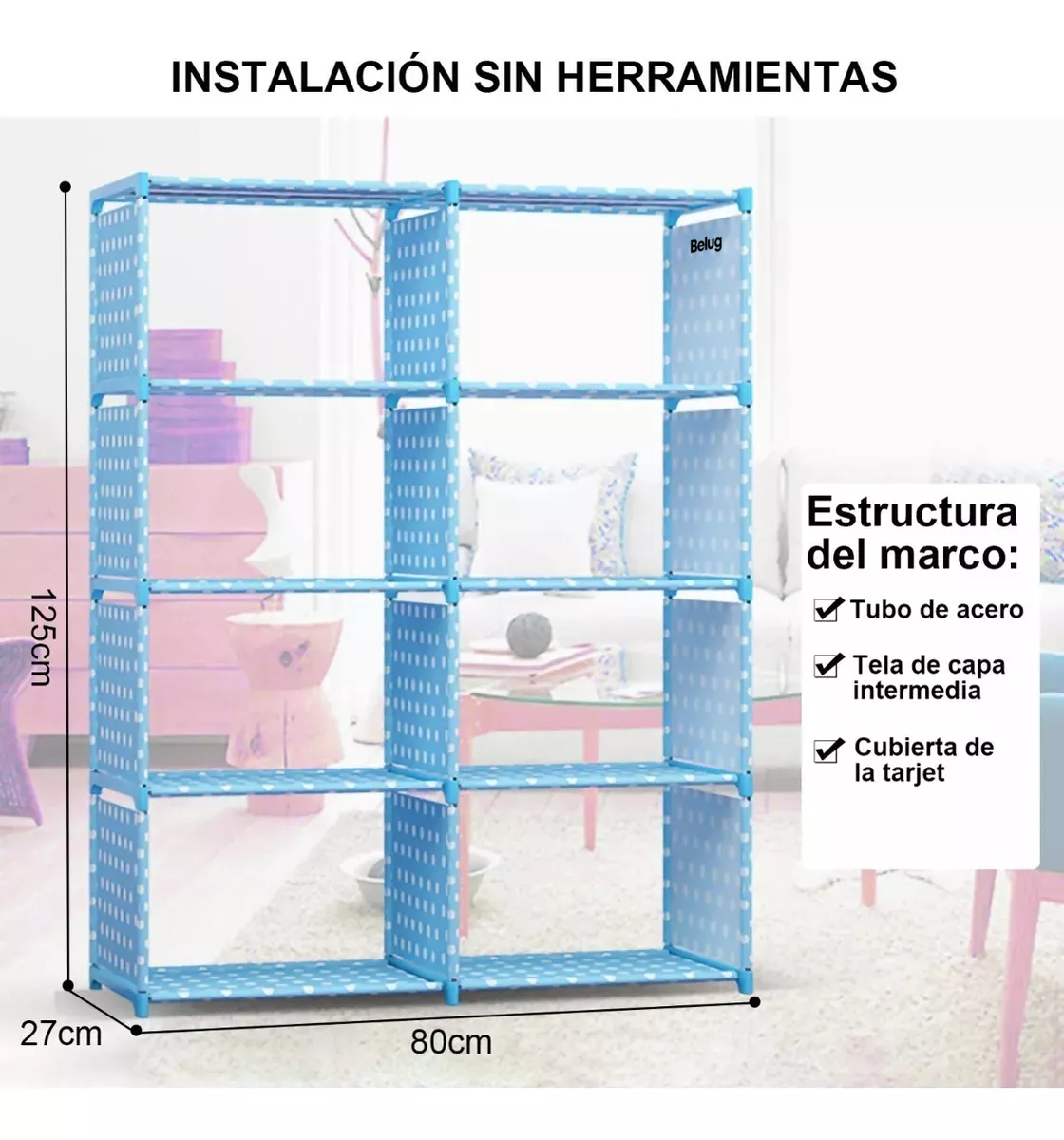 Foto 3 pulgar | Librería Y Cubos Organizadores, Almacenamiento De Muebles Azul