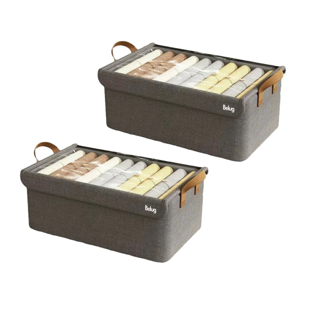 Foto 2 pulgar | 2pcs Cajas Organizadoras De Tela Con Tapa Y Soporte De Acero Café Tapa  Asas Belug