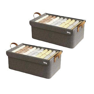 Foto 1 | 2pcs Cajas Organizadoras De Tela Con Tapa Y Soporte De Acero Café Tapa Asas Belug