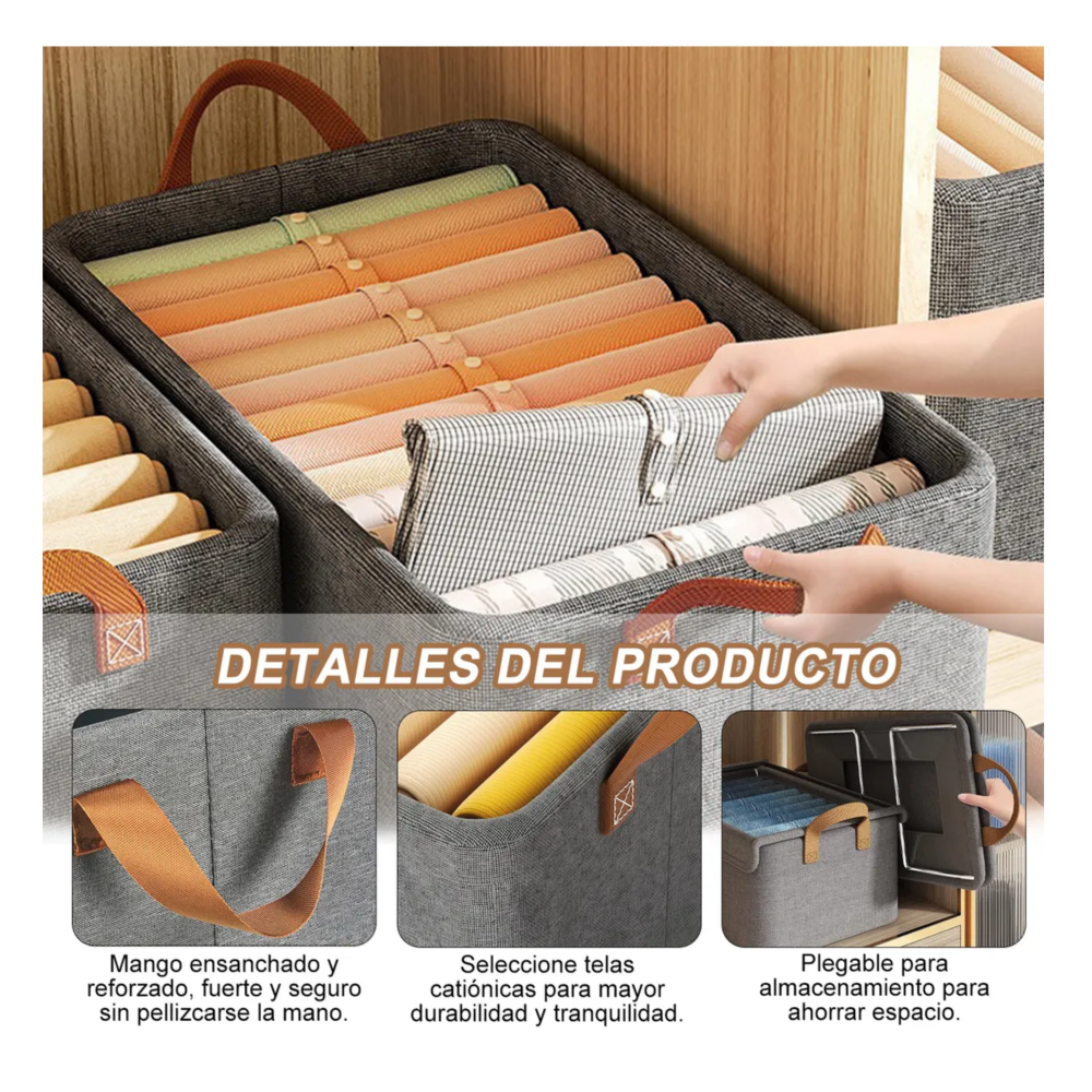 Foto 3 pulgar | 2pcs Cajas Organizadoras De Tela Con Tapa Y Soporte De Acero Café Tapa  Asas Belug