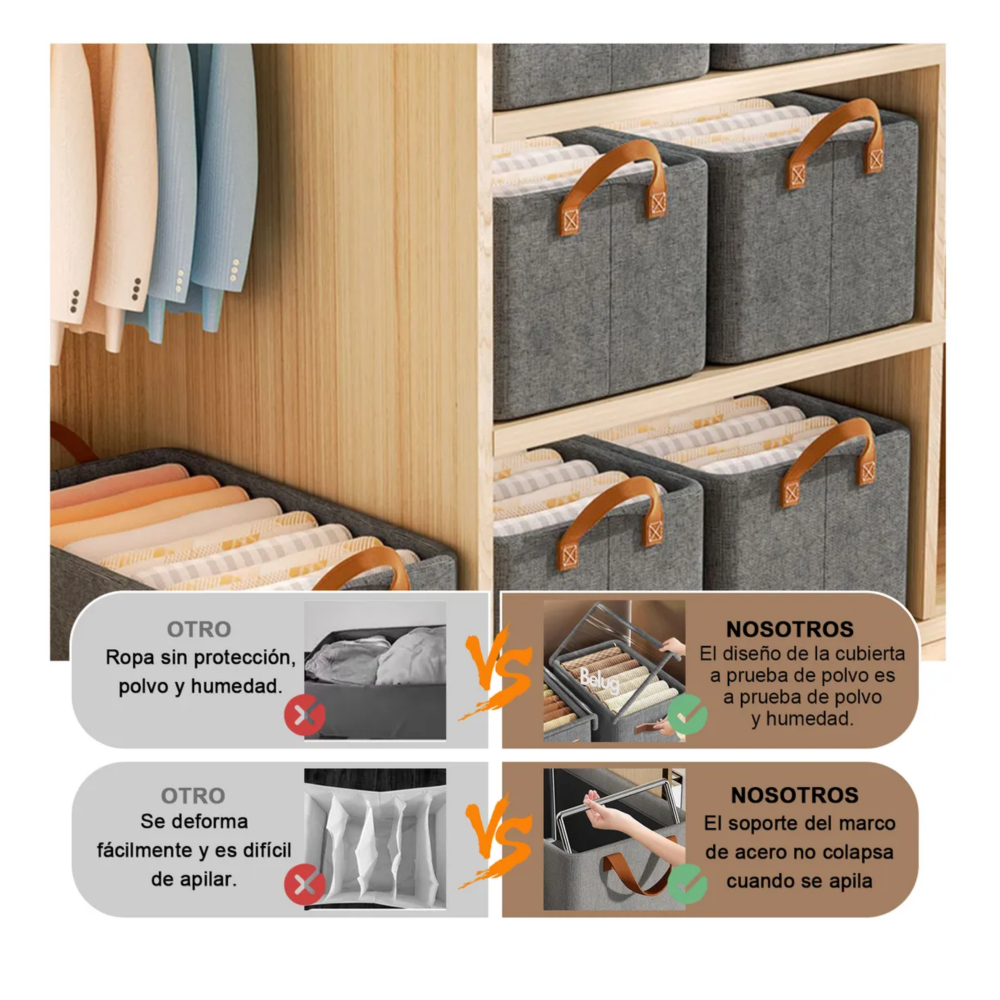 Foto 5 | 2pcs Cajas Organizadoras De Tela Con Tapa Y Soporte De Acero Café Tapa  Asas Belug