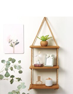 Foto 6 | Estantería Colgante de Madera de 3 Niveles para Pared Café