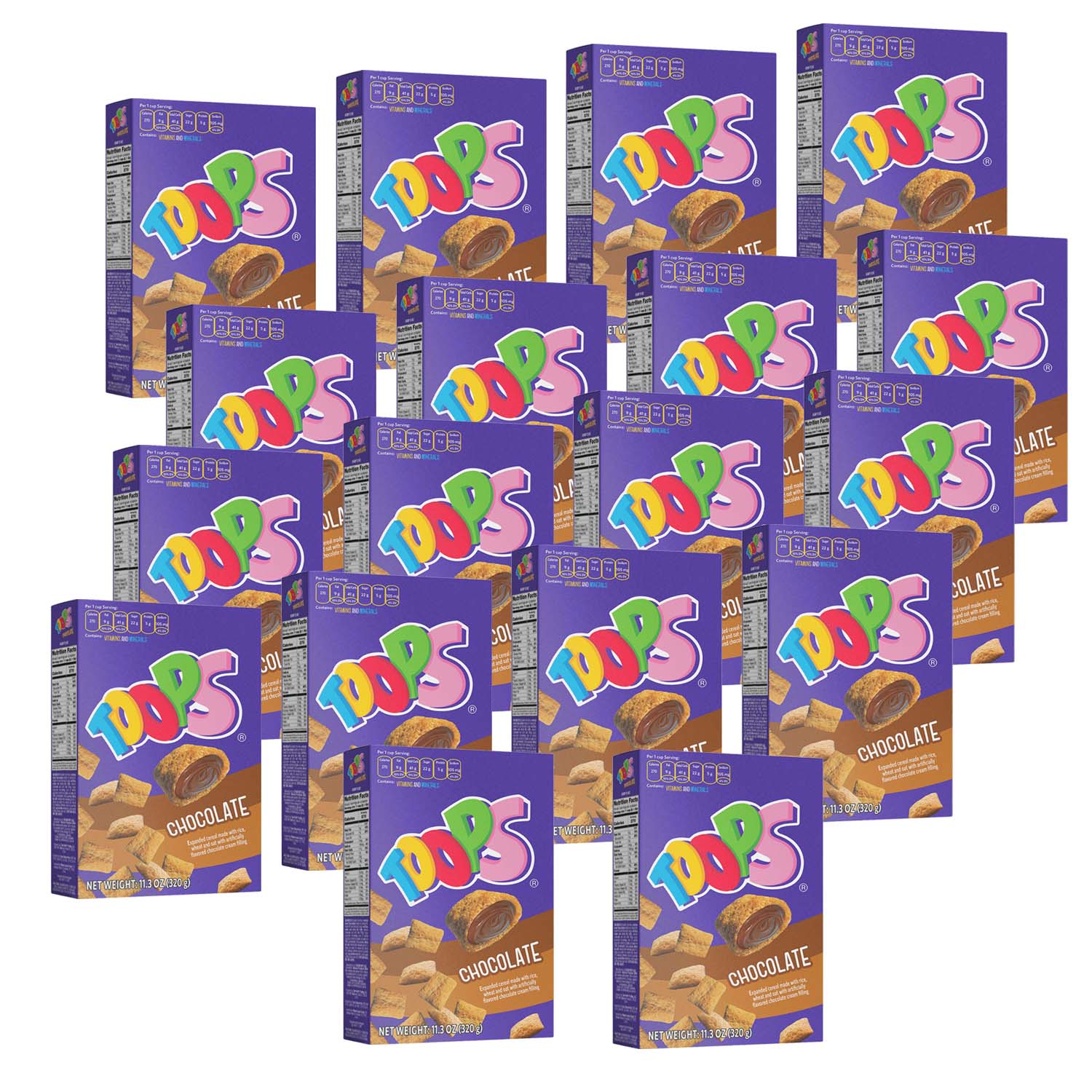 Cereal Relleno Toops Sabor Chocolate 18 Pzs 320 Grs C/u