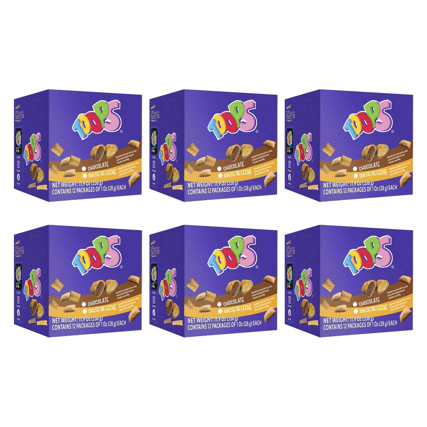 Cereal Relleno Toops Caja con 72 Piezas Sabor Chocolate