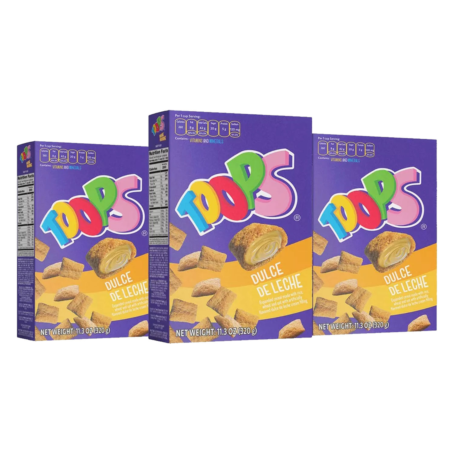 Cereal Relleno Toops Sabor Dulce de Leche 3 Pzs 320 Grs C/u