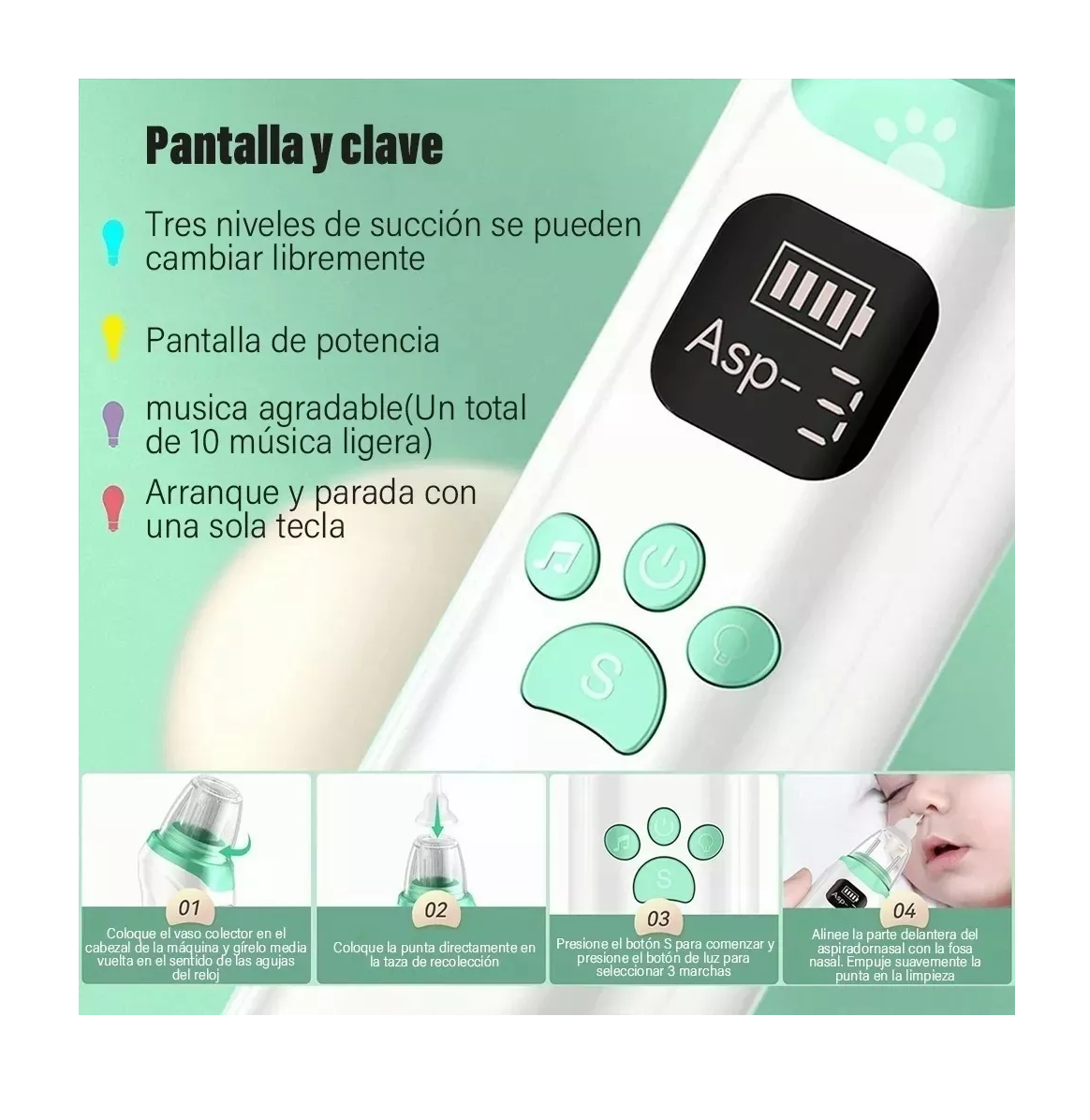 Foto 4 pulgar | Aspirador Nasal Eléctrico para Bebé Belug Blanco