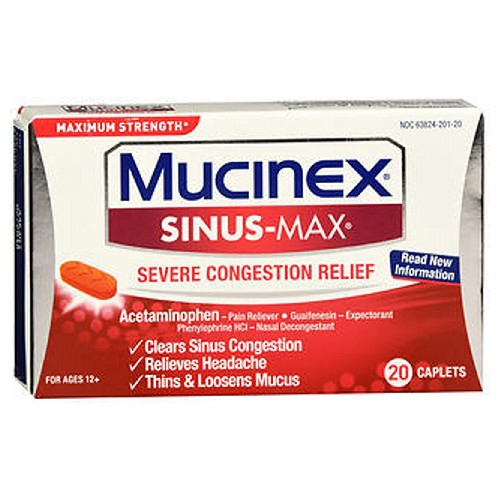 Foto 1 | Mucinex Sinus-max Para Aliviar La Congestión Severa, 20 Cáps - Venta Internacional.