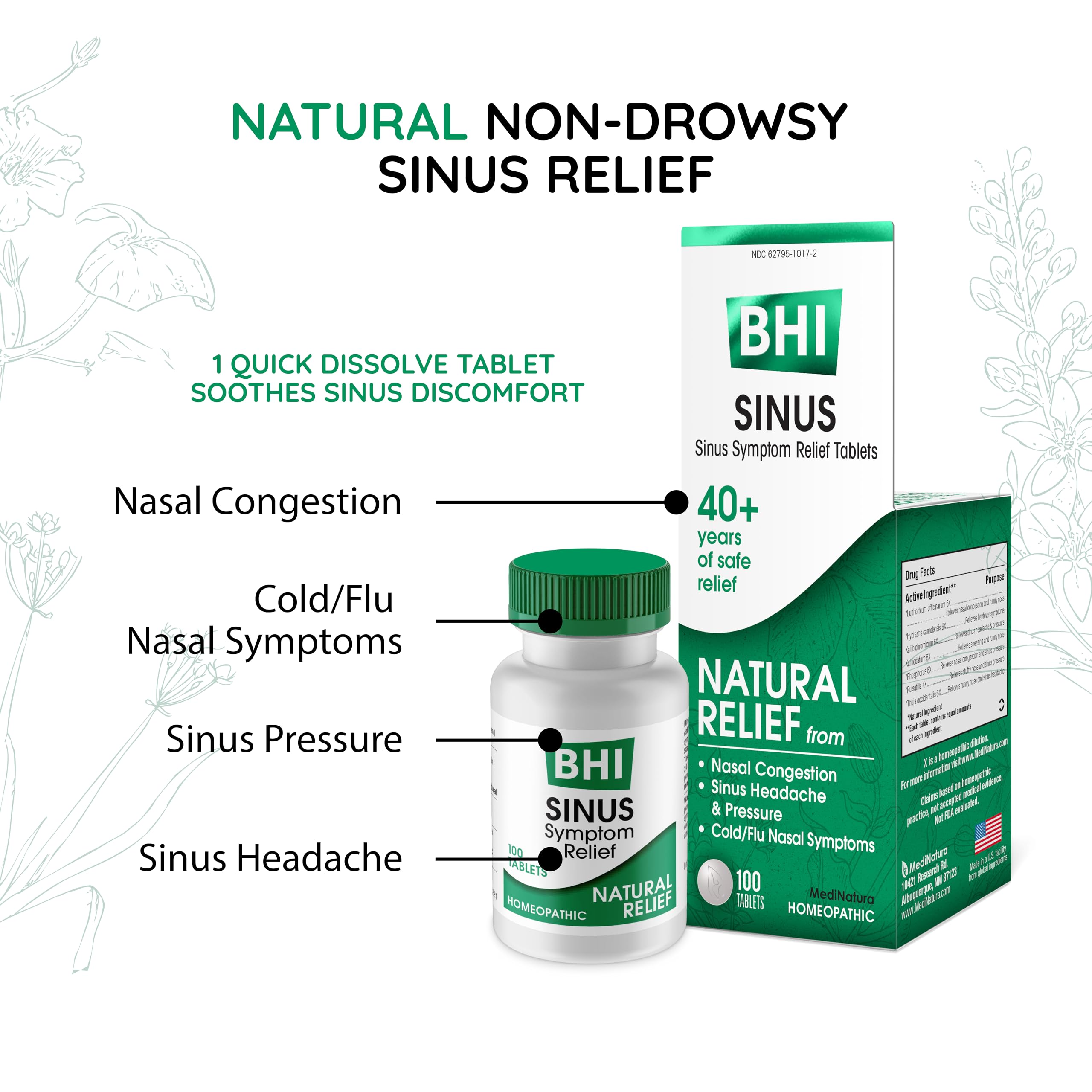 Foto 4 pulgar | Tabletas Para Aliviar La Congestión Bhi Sinus Natural 100 Tabletas - Venta Internacional.