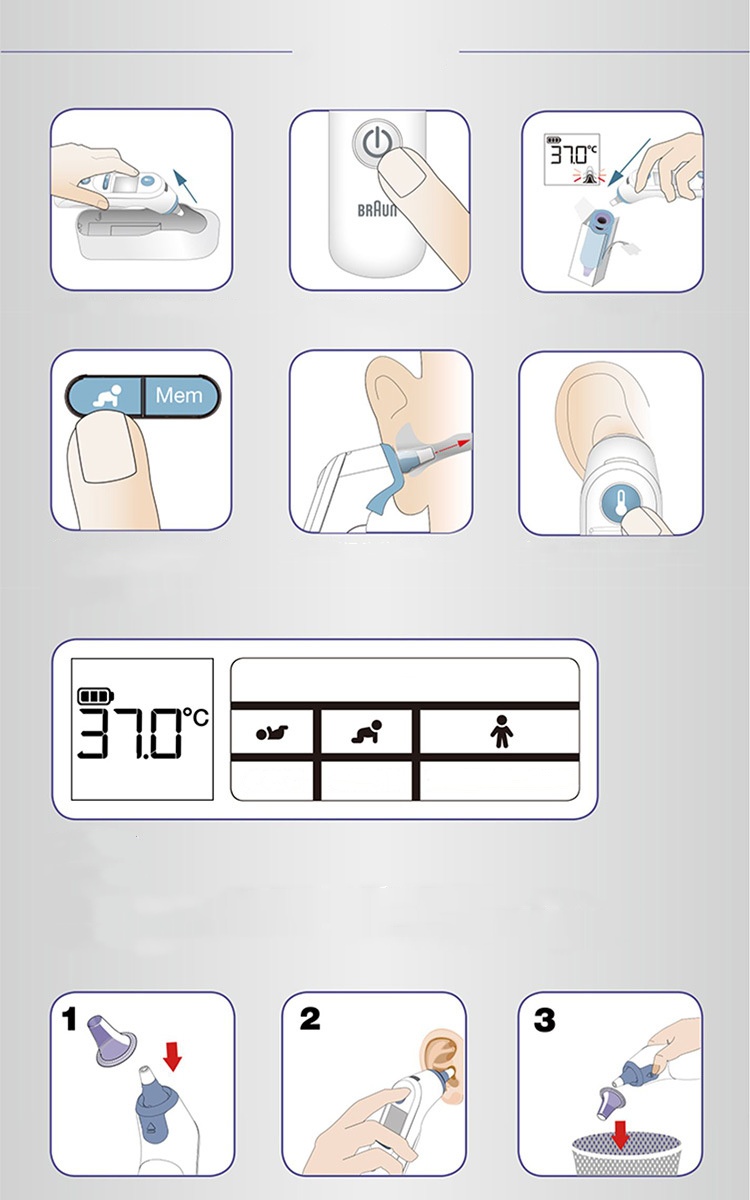 Foto 7 pulgar | Termómetro de Oído Braun Thermoscan 7 con Tecnología Agesmart - Venta Internacional