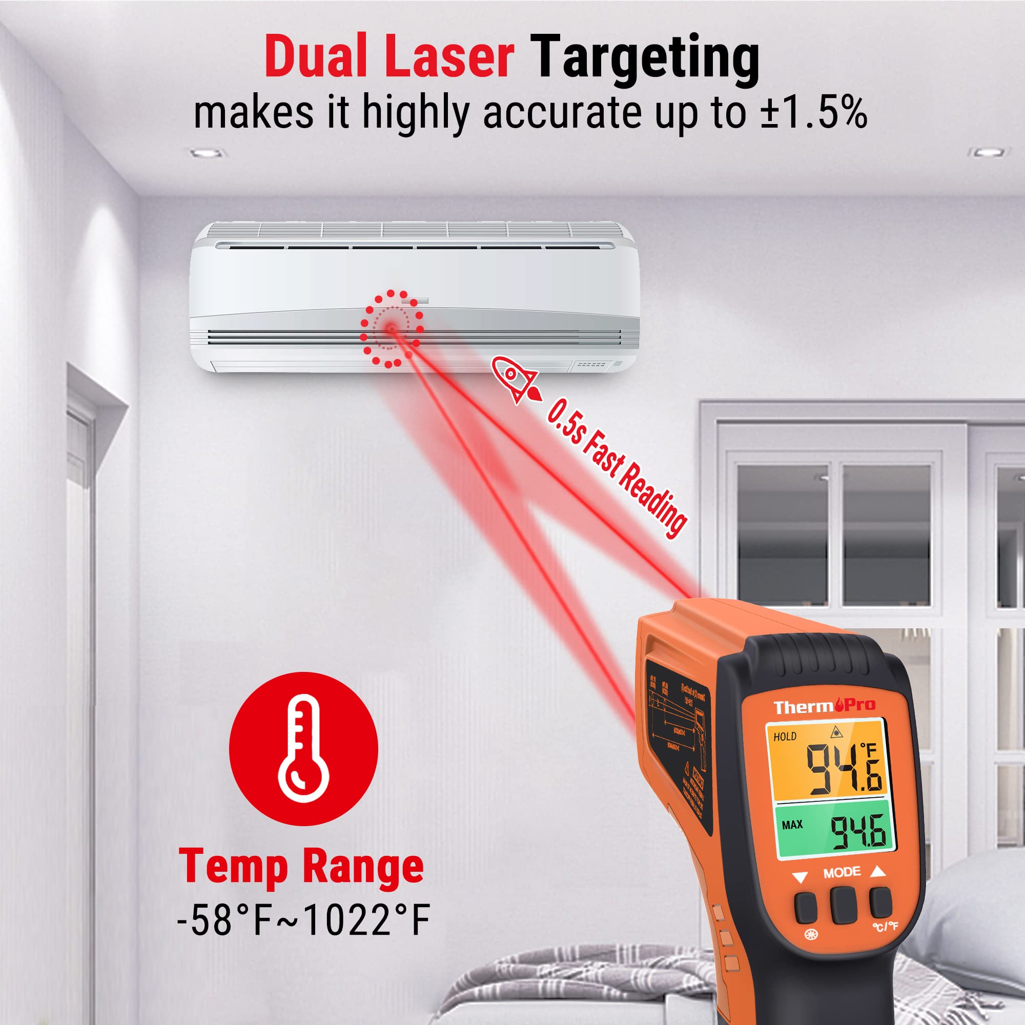 Foto 2 | Termómetro Infrarrojo Thermopro Tp450, Pistola De Temperatura Láser Dual - Venta Internacional.