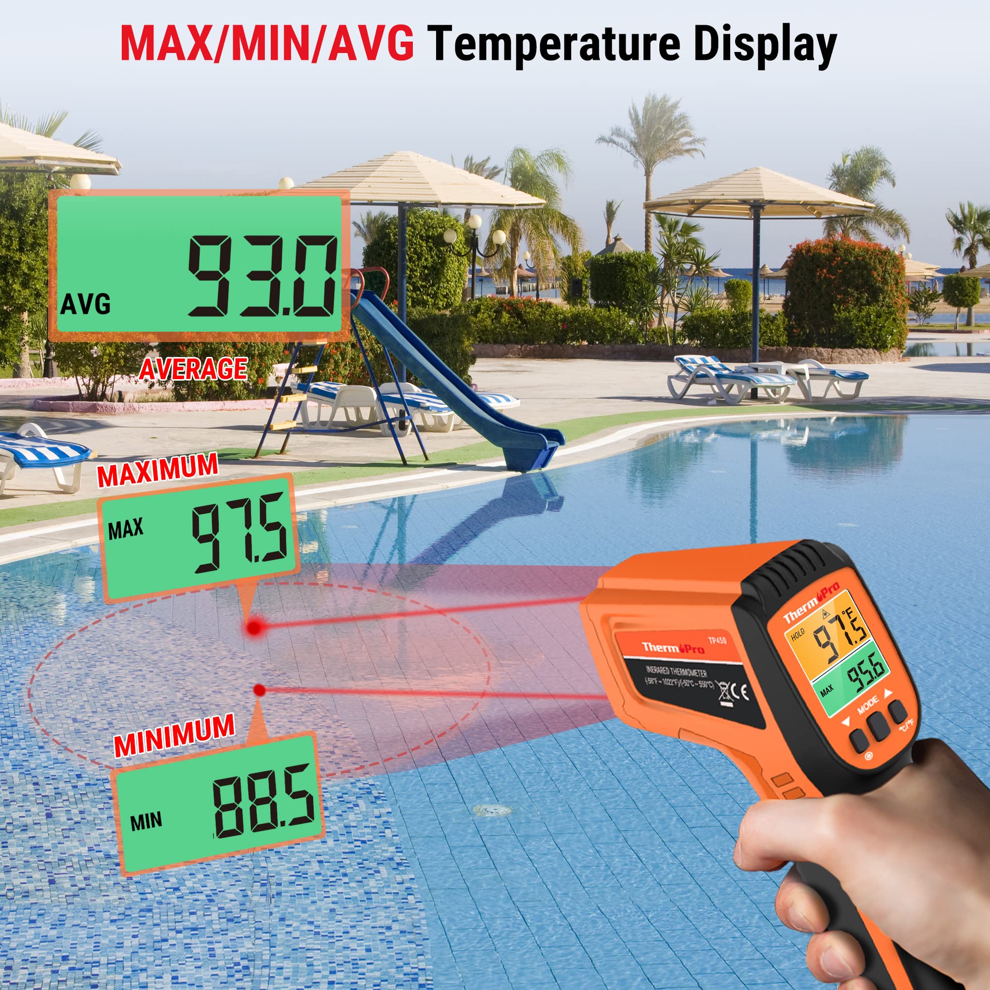 Foto 5 | Termómetro Infrarrojo Thermopro Tp450, Pistola De Temperatura Láser Dual - Venta Internacional.