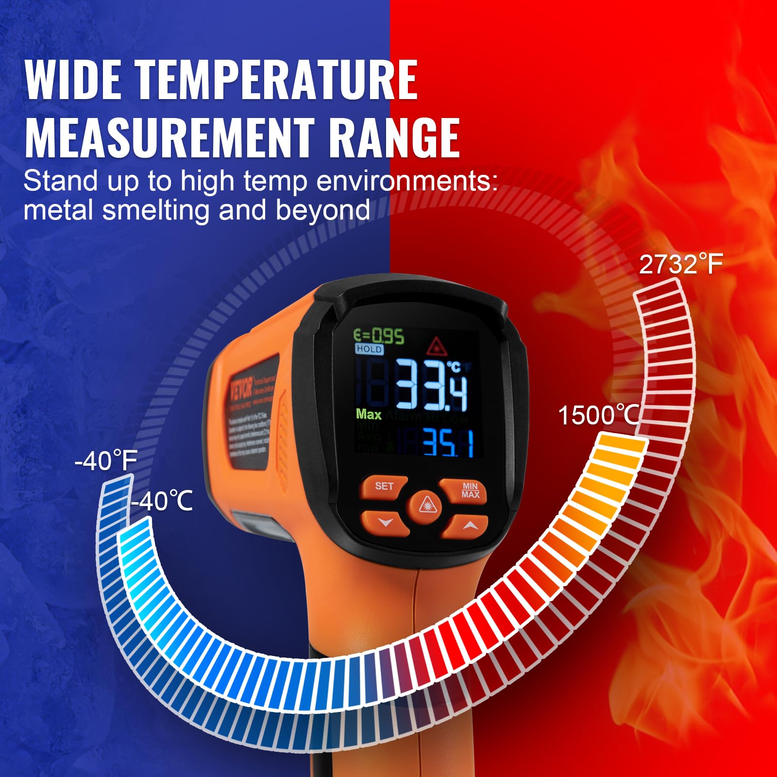 Foto 4 pulgar | Termómetro Infrarrojo Vevor -40°c~1500°c Con Pistola De Temperatura Láser Dual - Venta Internacional.