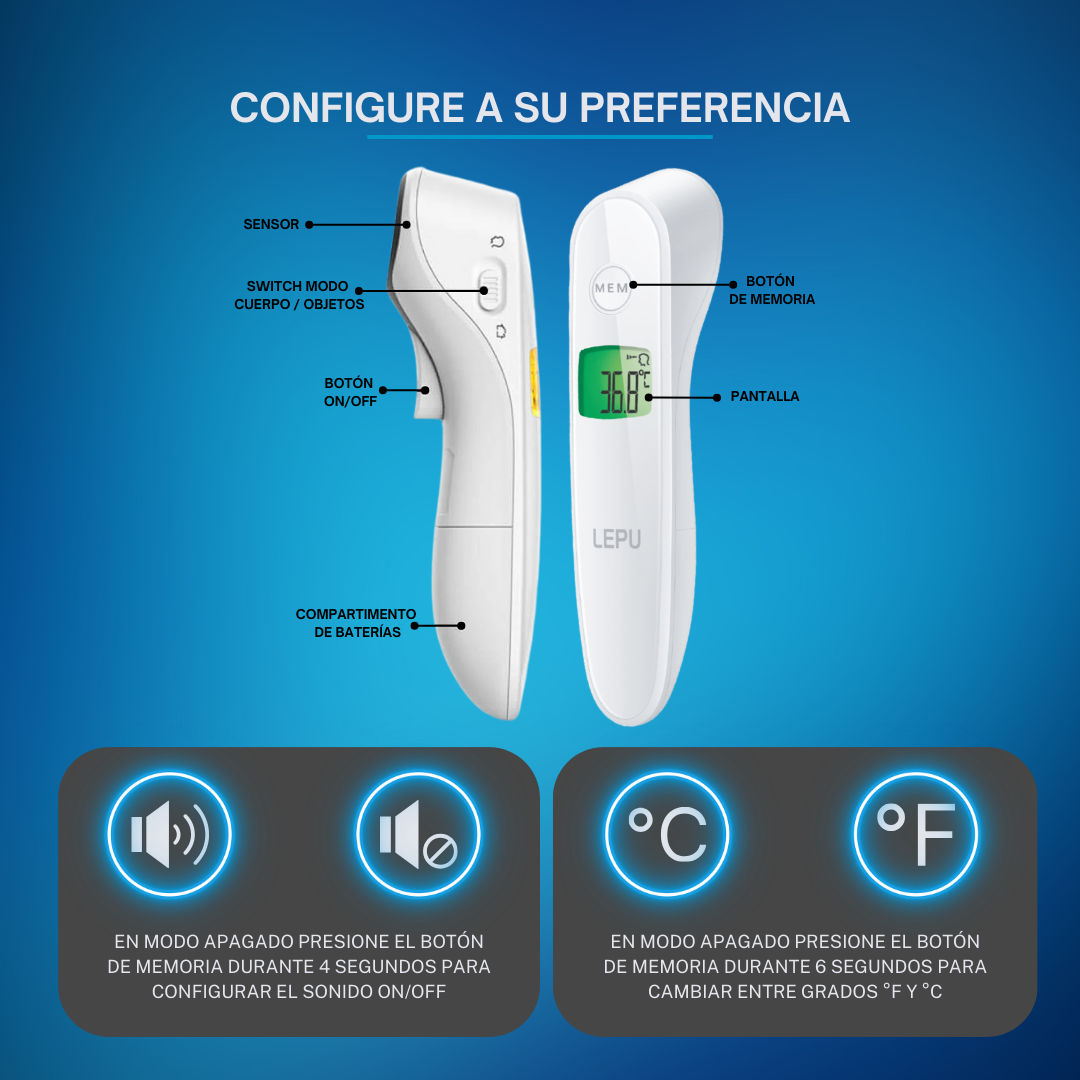 Foto 7 pulgar | Termómetro Infrarrojo Sin Contacto Lepu - 2 Modos (cuerpo/objeto), Medición Rápida Y Segura Para Bebés Y Hogar