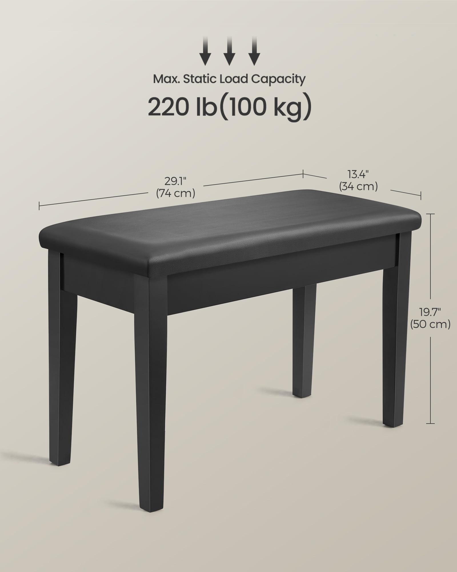 Foto 5 | Banco Para Piano Songmics Duet Con Cojín Acolchado Y Almacenamiento Negro