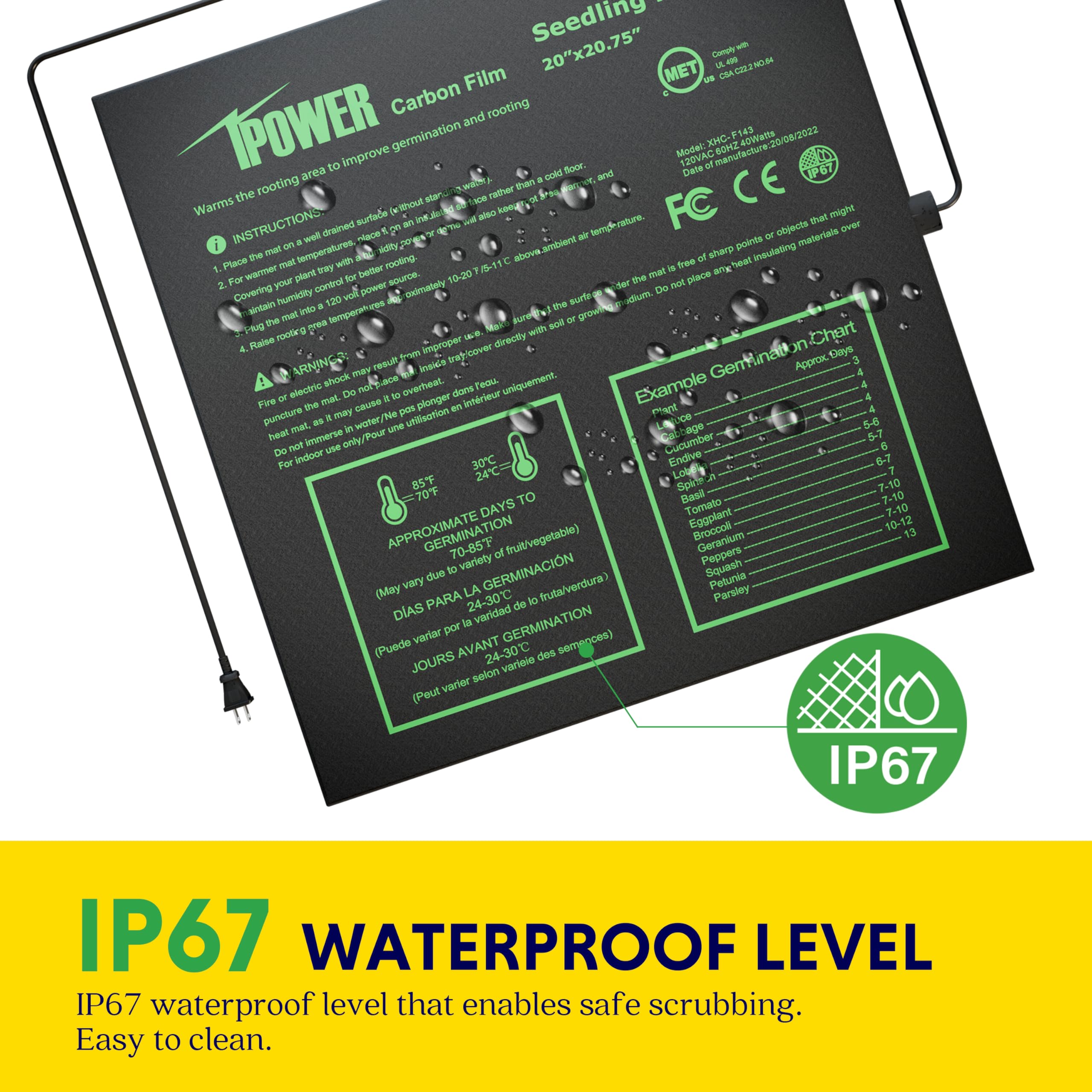 Foto 6 | Alfombrilla Térmica Ipower Para Plántulas, 20 X 20,75 Cm, Con Controlador De Temperatura - Venta Internacional.